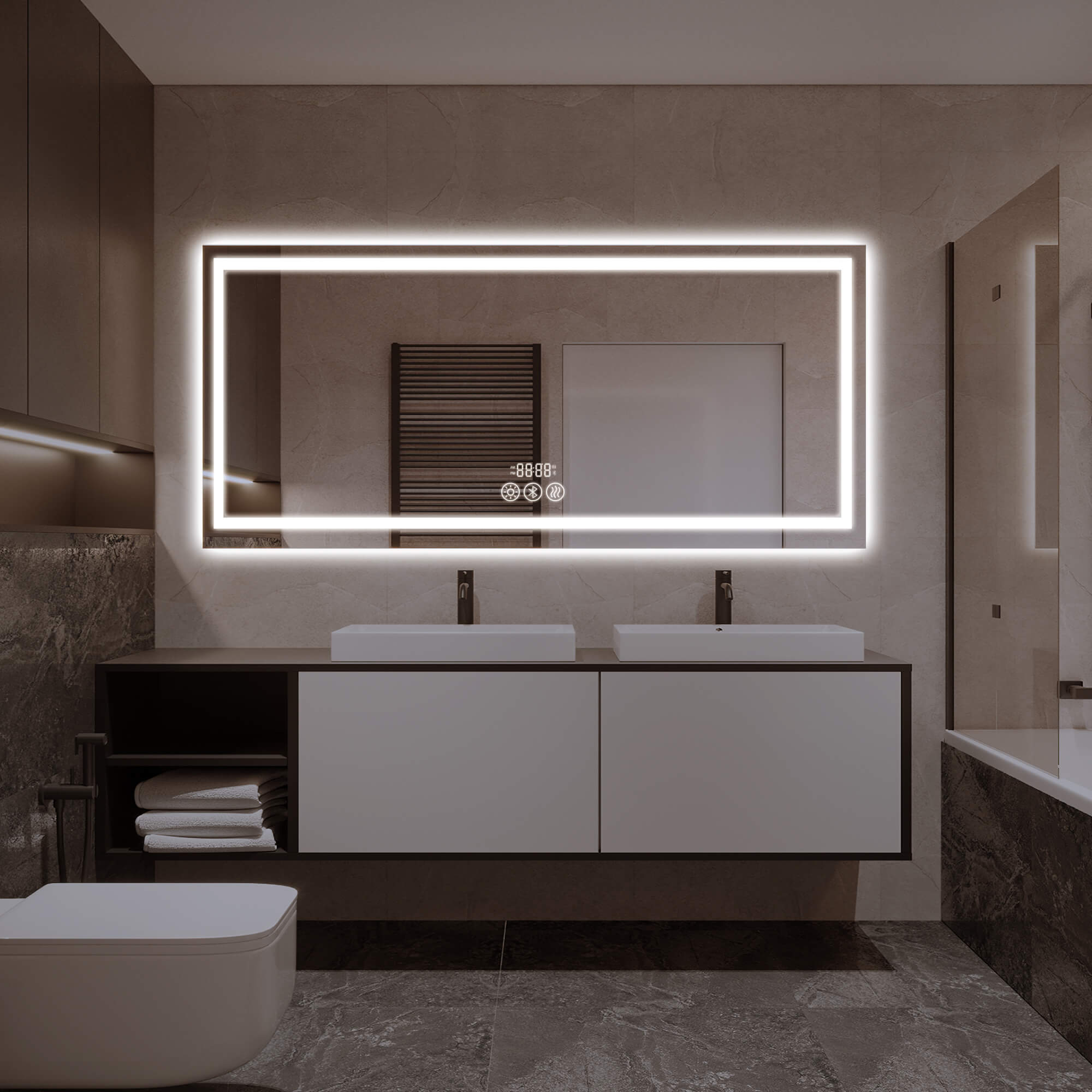 Aria- 71"x31" Oversized Rectangular Frameless Anti-Fog LED Wall Bathroom Vanity Mirror