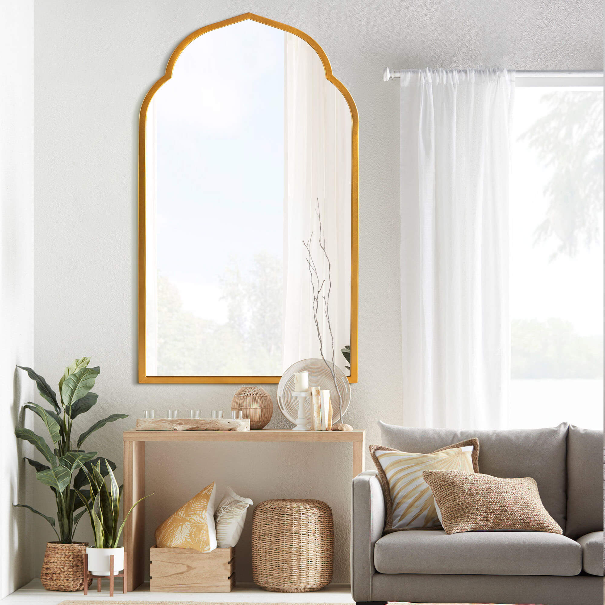 Hedda- Arch Moroccan Inspired Gold Iron Frame Wall Mirror