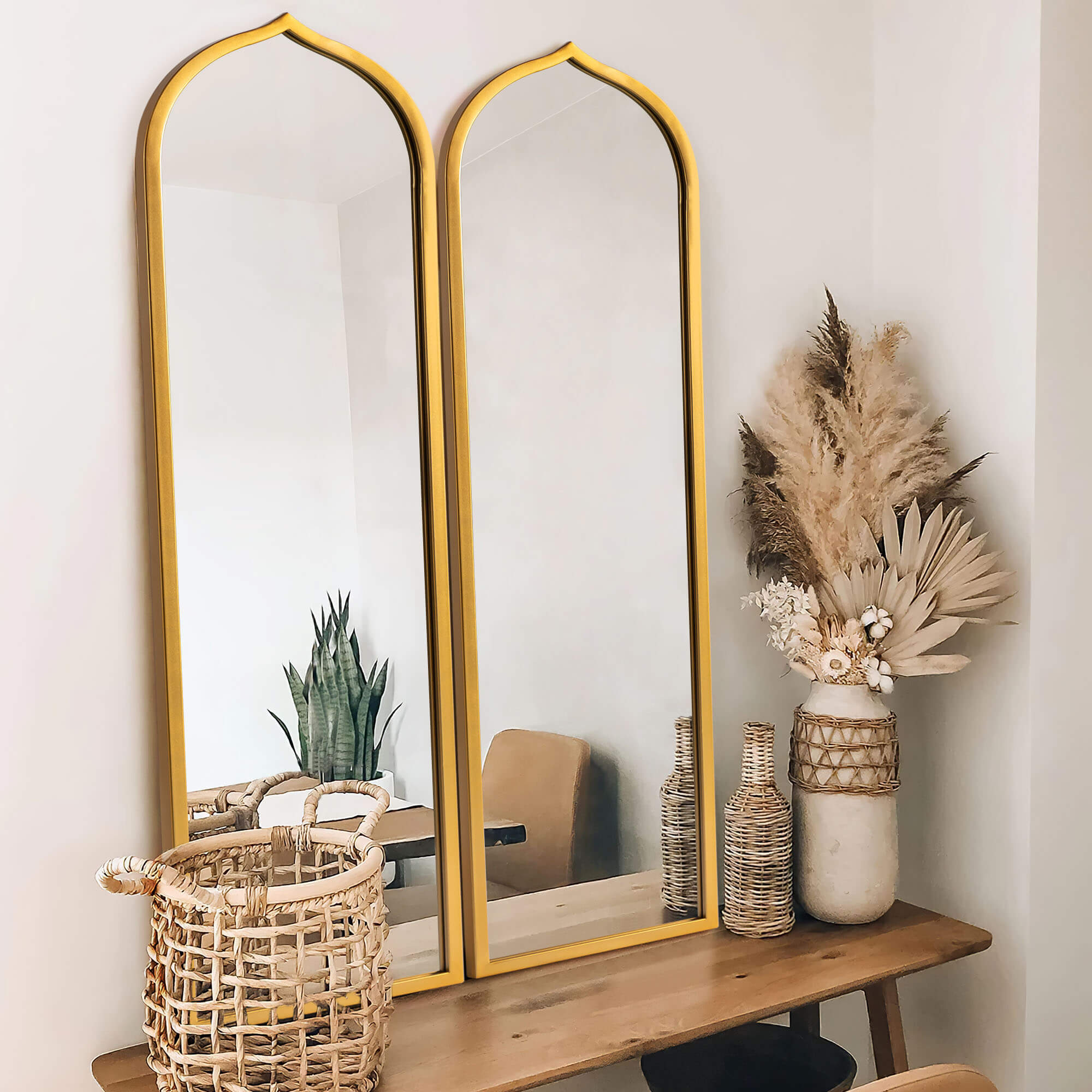 Hilary- Iron Elongated Gold & Black Arched Wall Decor Wall Mirror