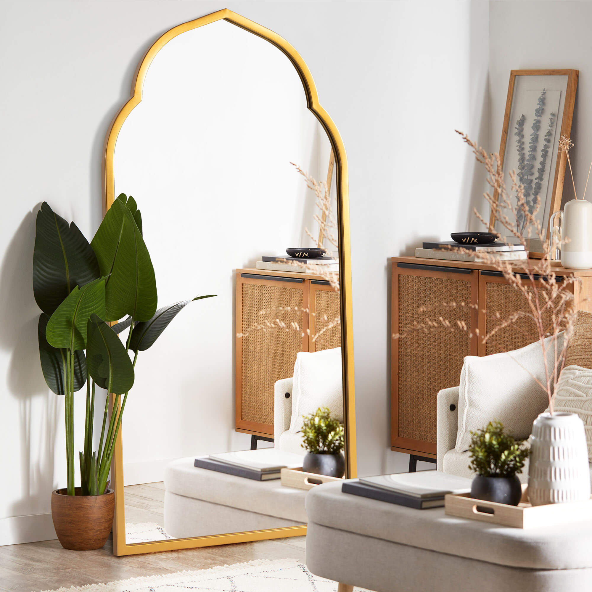 Hedda- Arch Moroccan Inspired Gold Iron Frame Wall Mirror