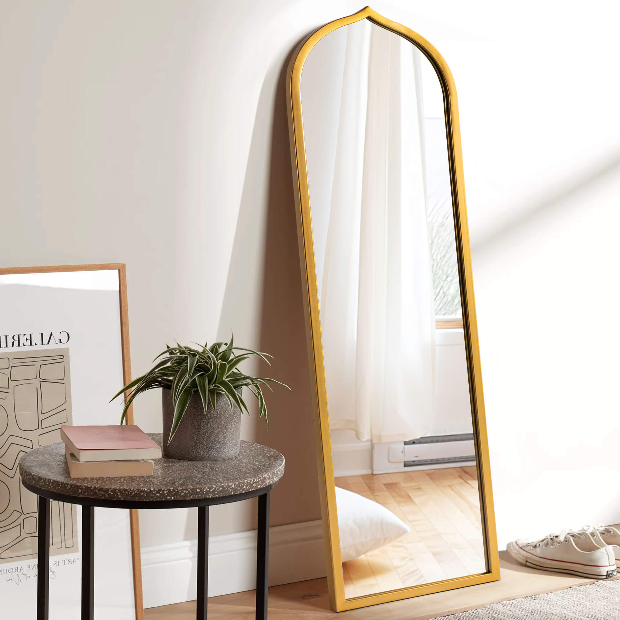 Hilary- Iron Elongated Gold & Black Arched Wall Decor Wall Mirror