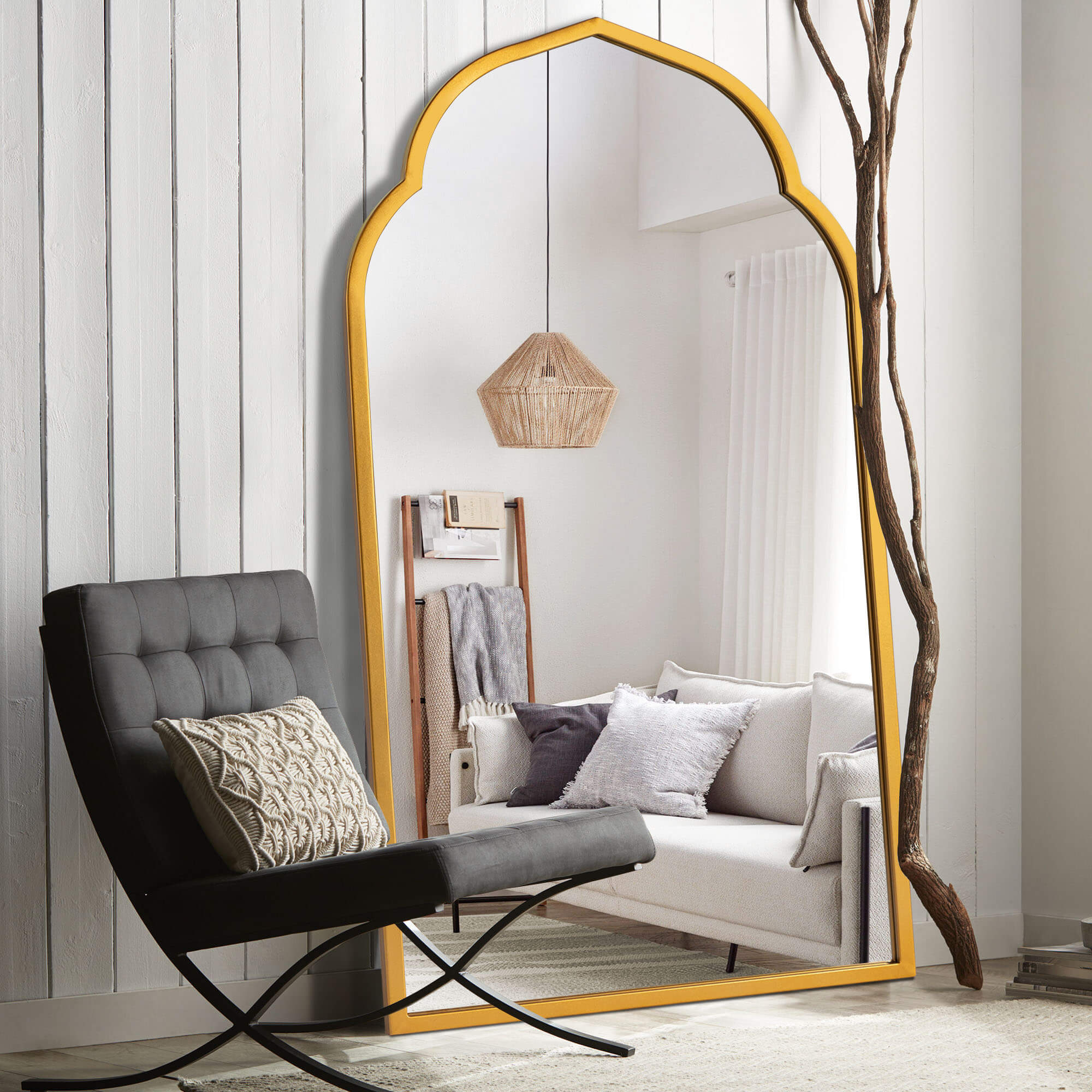 Hedda- Arch Moroccan Inspired Gold Iron Frame Wall Mirror