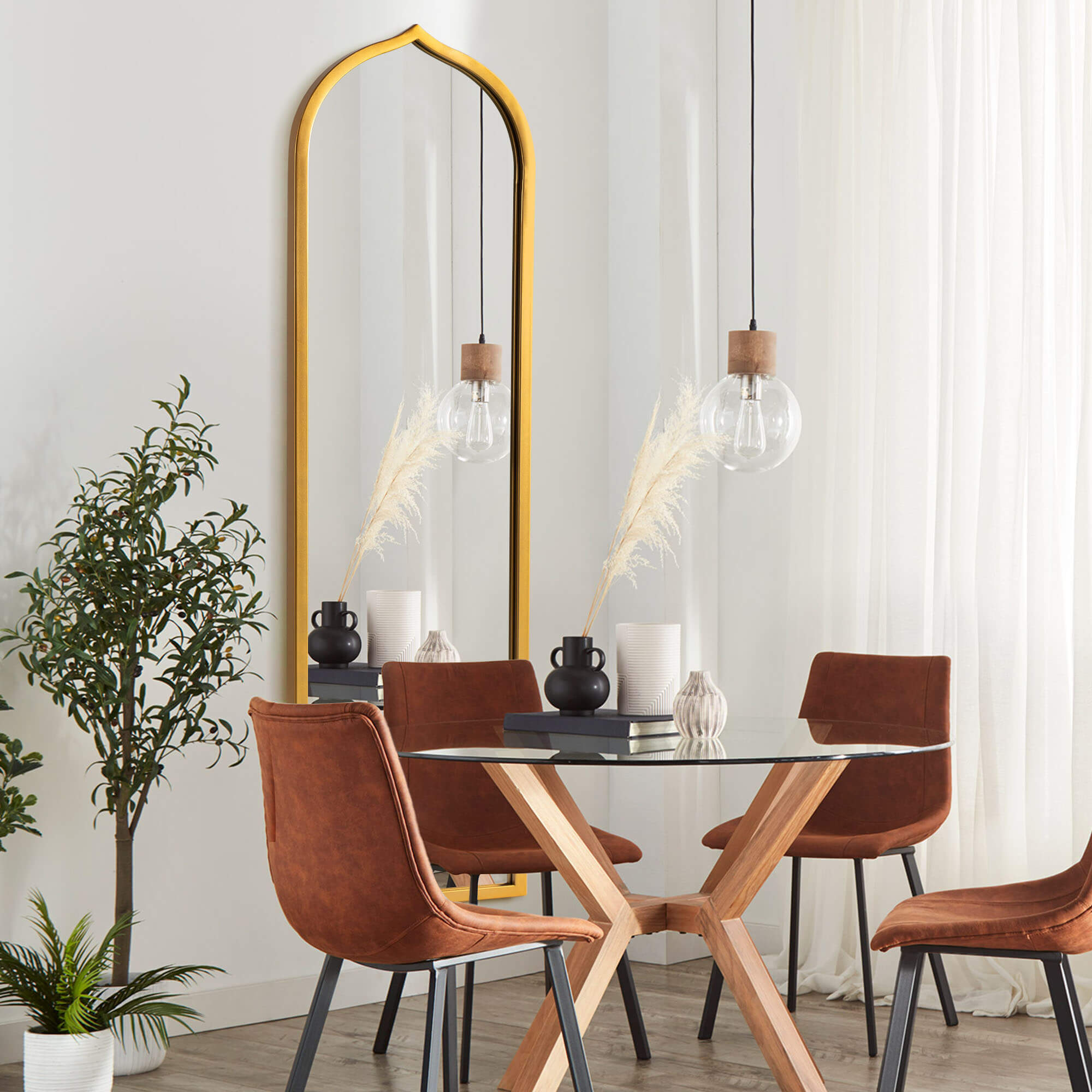 Hilary- Iron Elongated Gold & Black Arched Wall Decor Wall Mirror