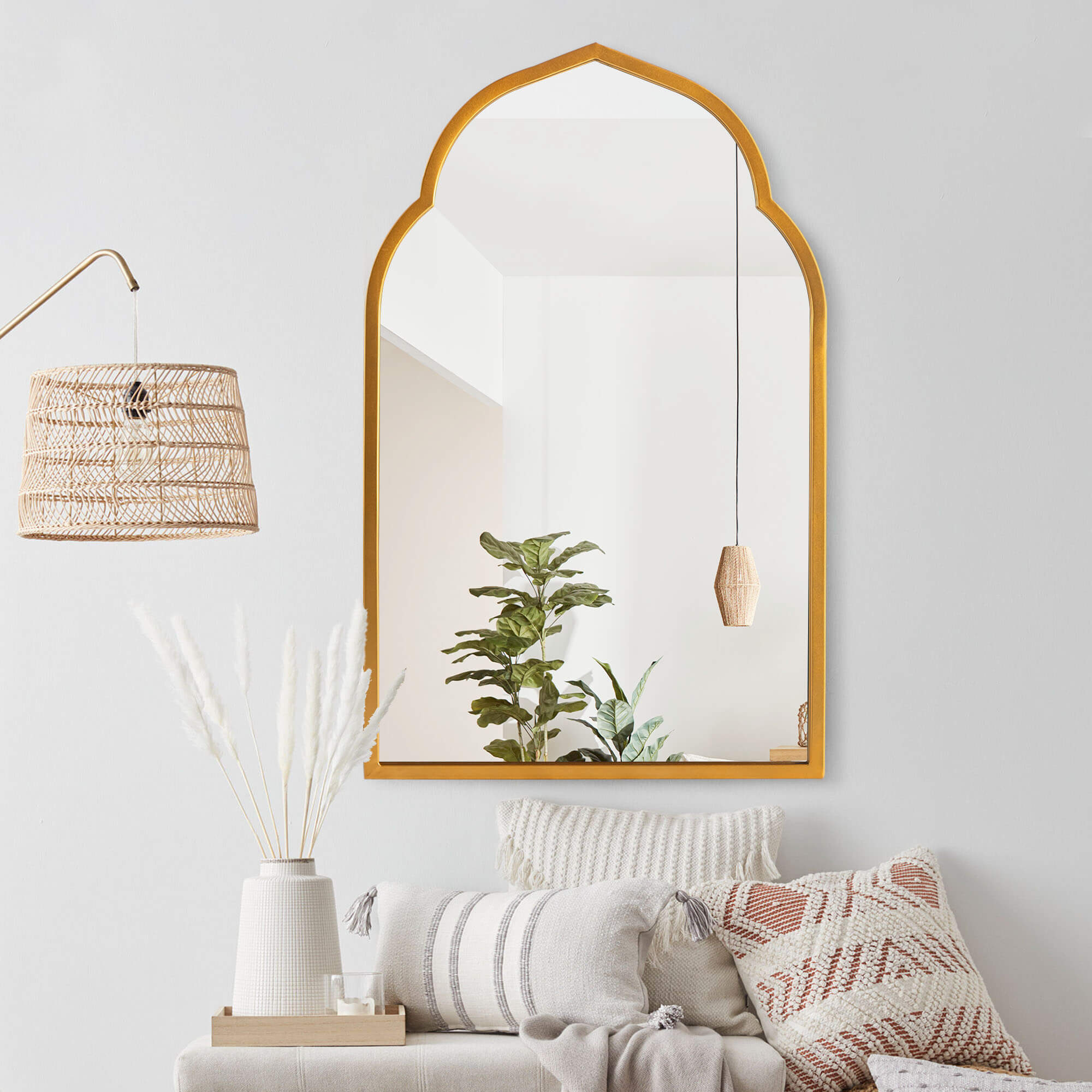 Hedda- Arch Moroccan Inspired Gold Iron Frame Wall Mirror