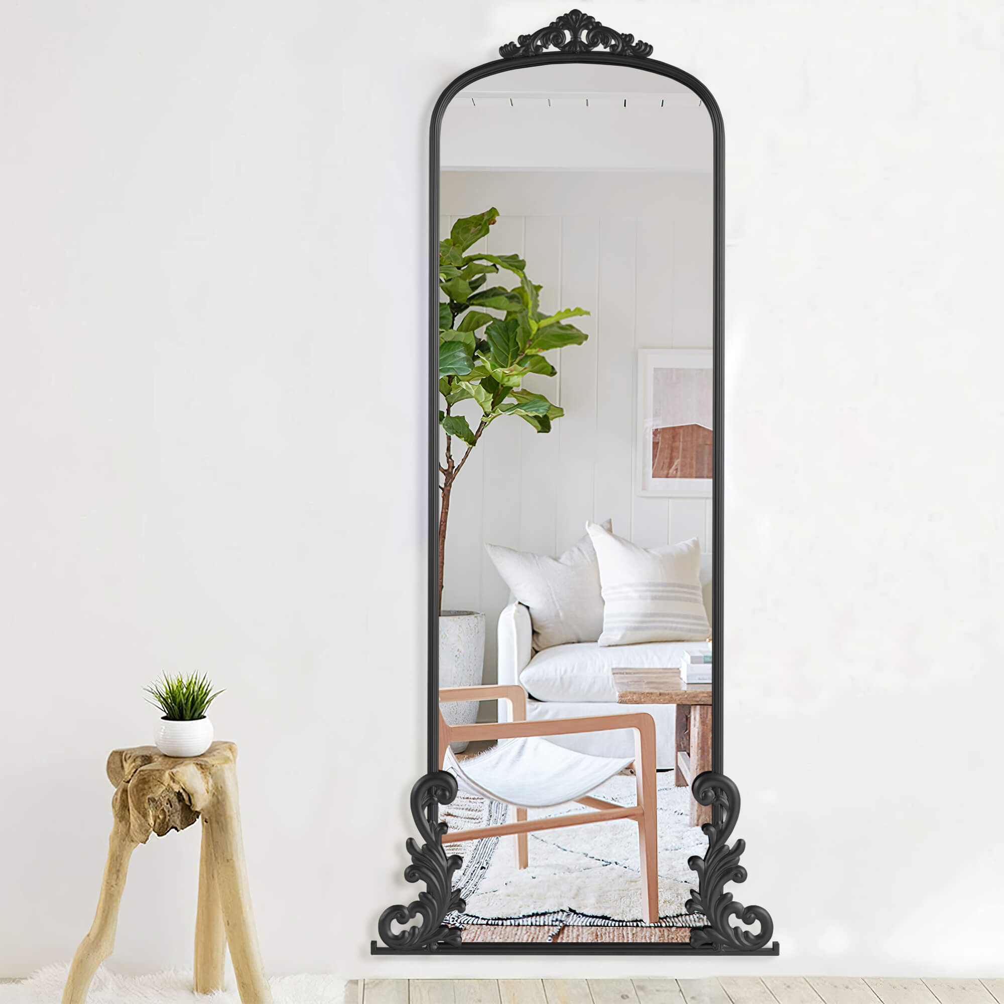 Lois-68"x29" Black Retro Palace Carved Full Length Mirror