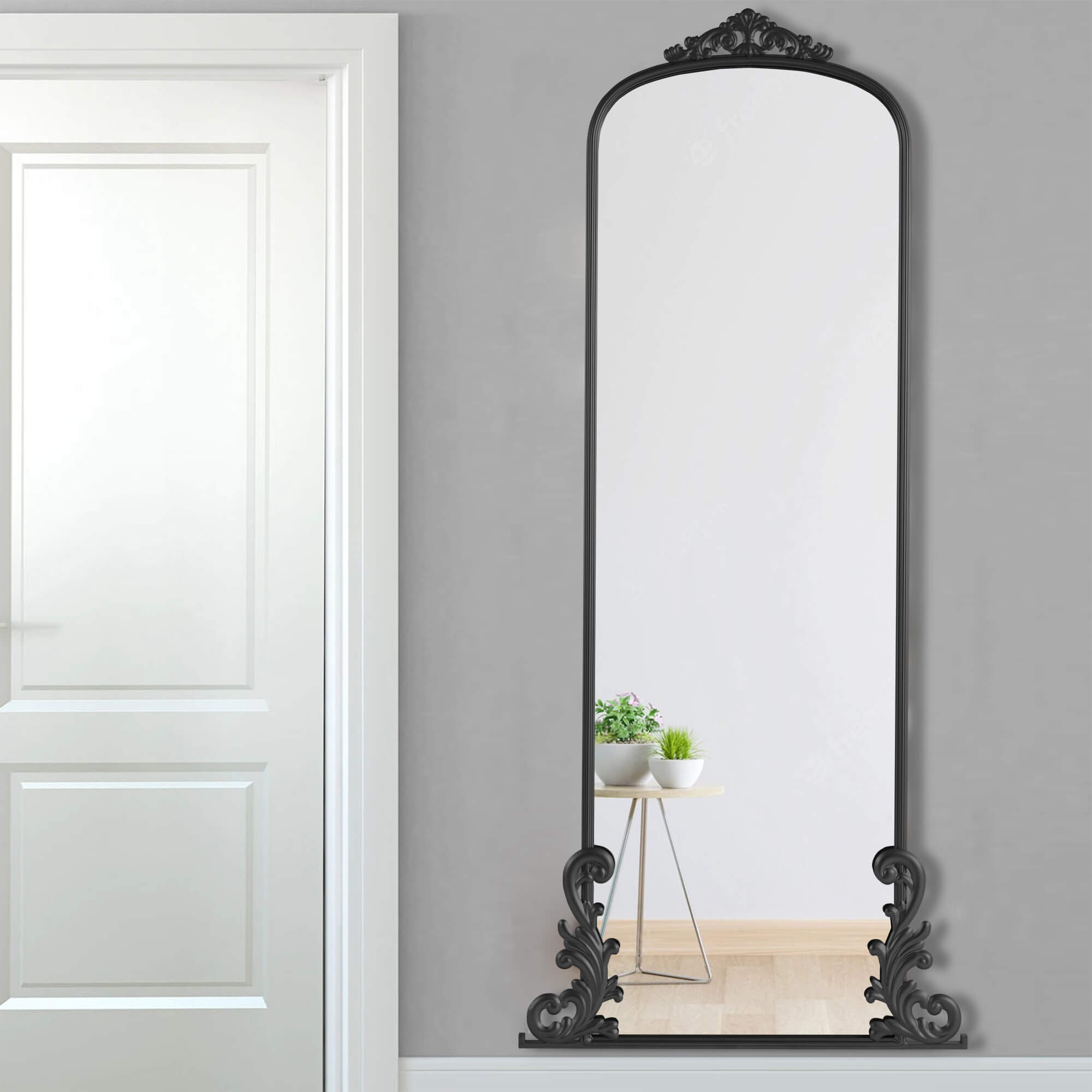 Lois-68"x29" Black Retro Palace Carved Full Length Mirror