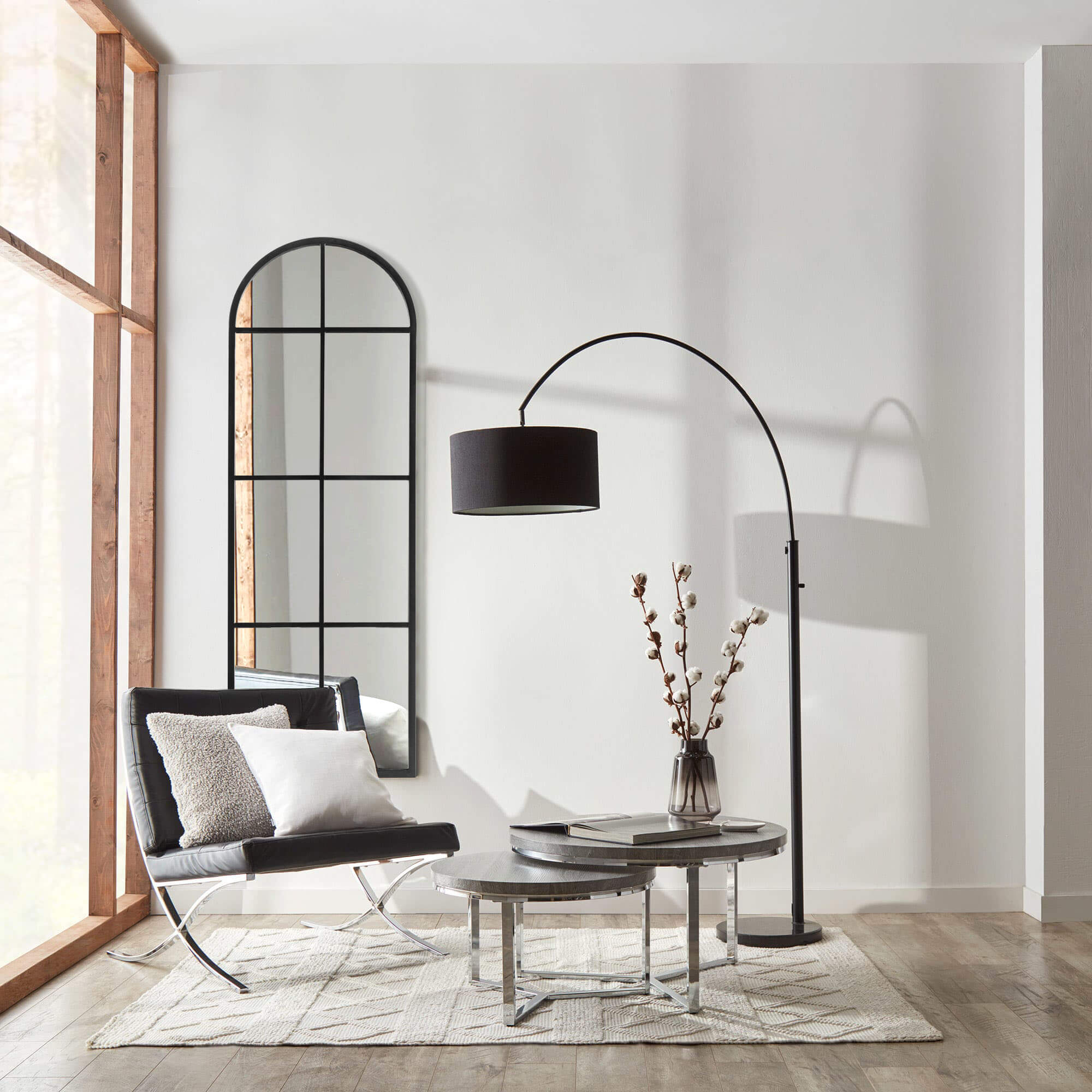 Bernice- Iron Window Pane Black & Gold Arch Decorative Wall Mirror