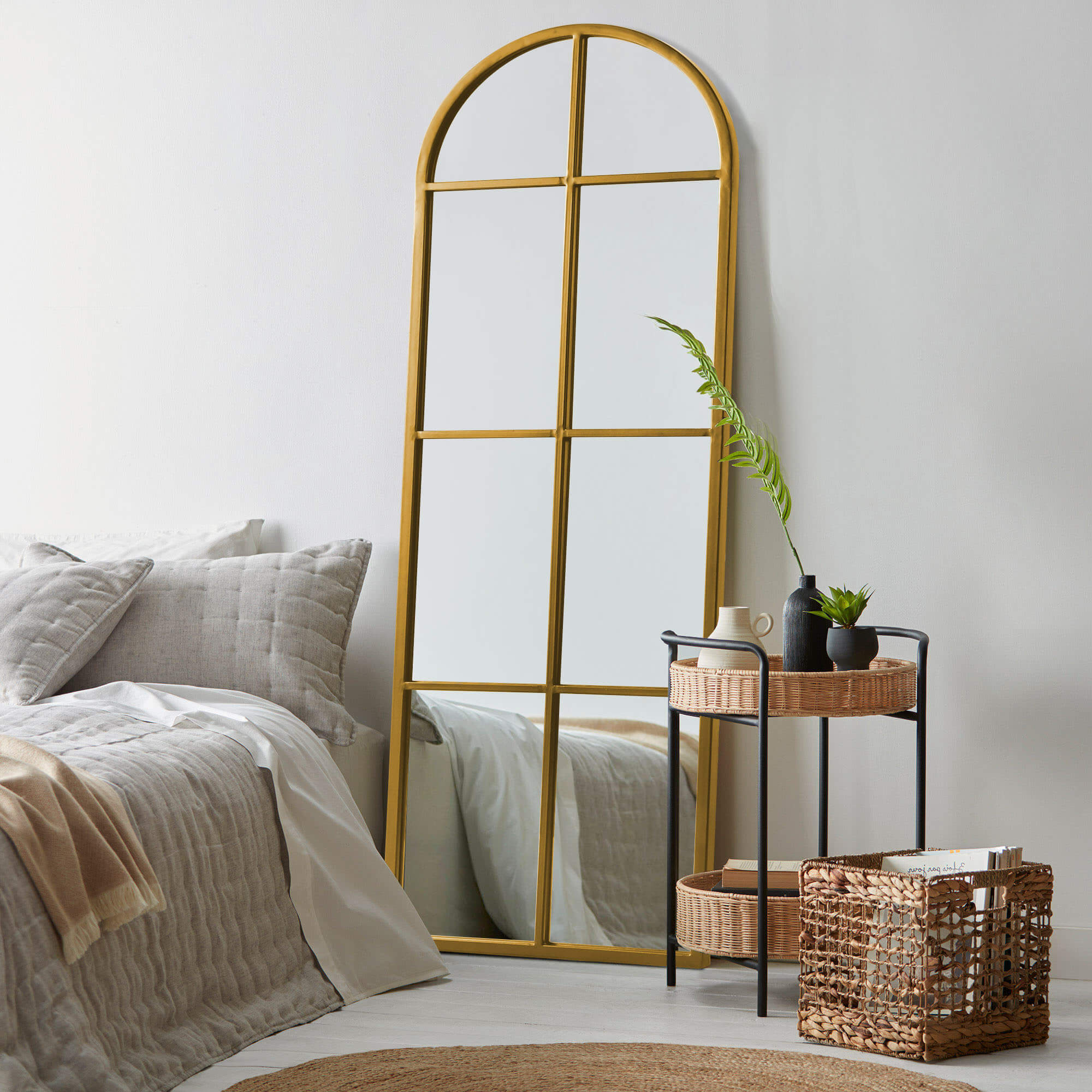 Bernice- Iron Window Pane Black & Gold Arch Decorative Wall Mirror