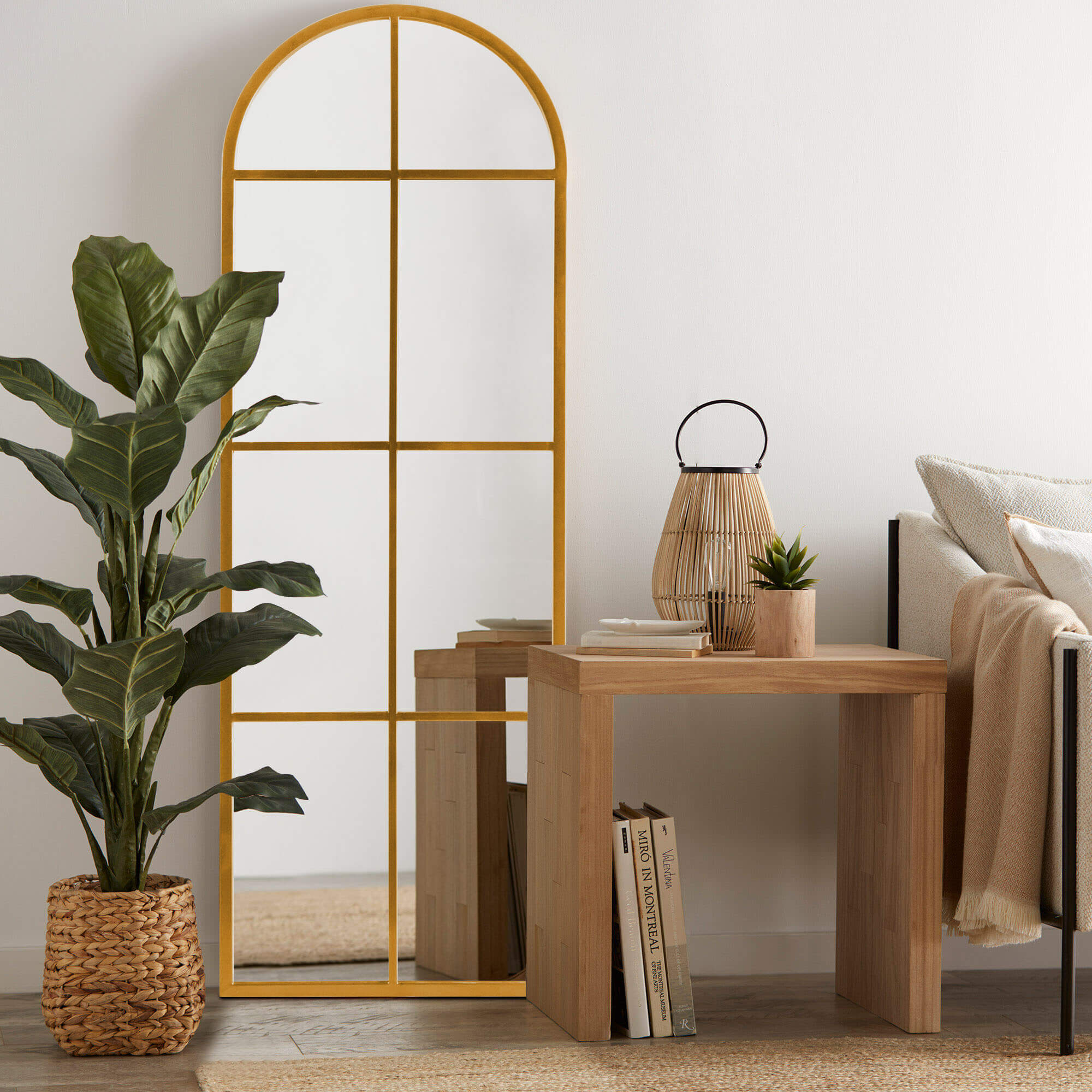 Bernice- Iron Window Pane Black & Gold Arch Decorative Wall Mirror