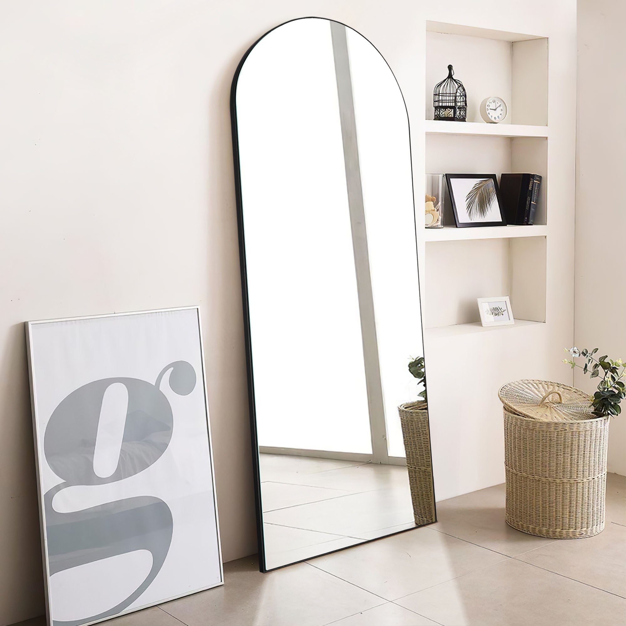 black wood arch mirror