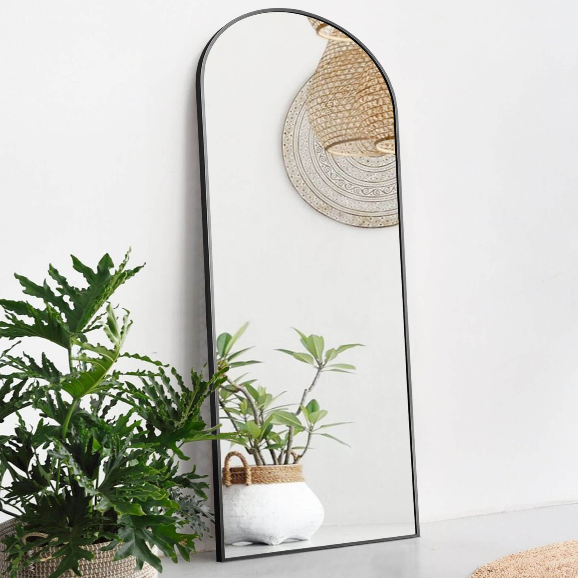 Black Arched-top full length floor mirror