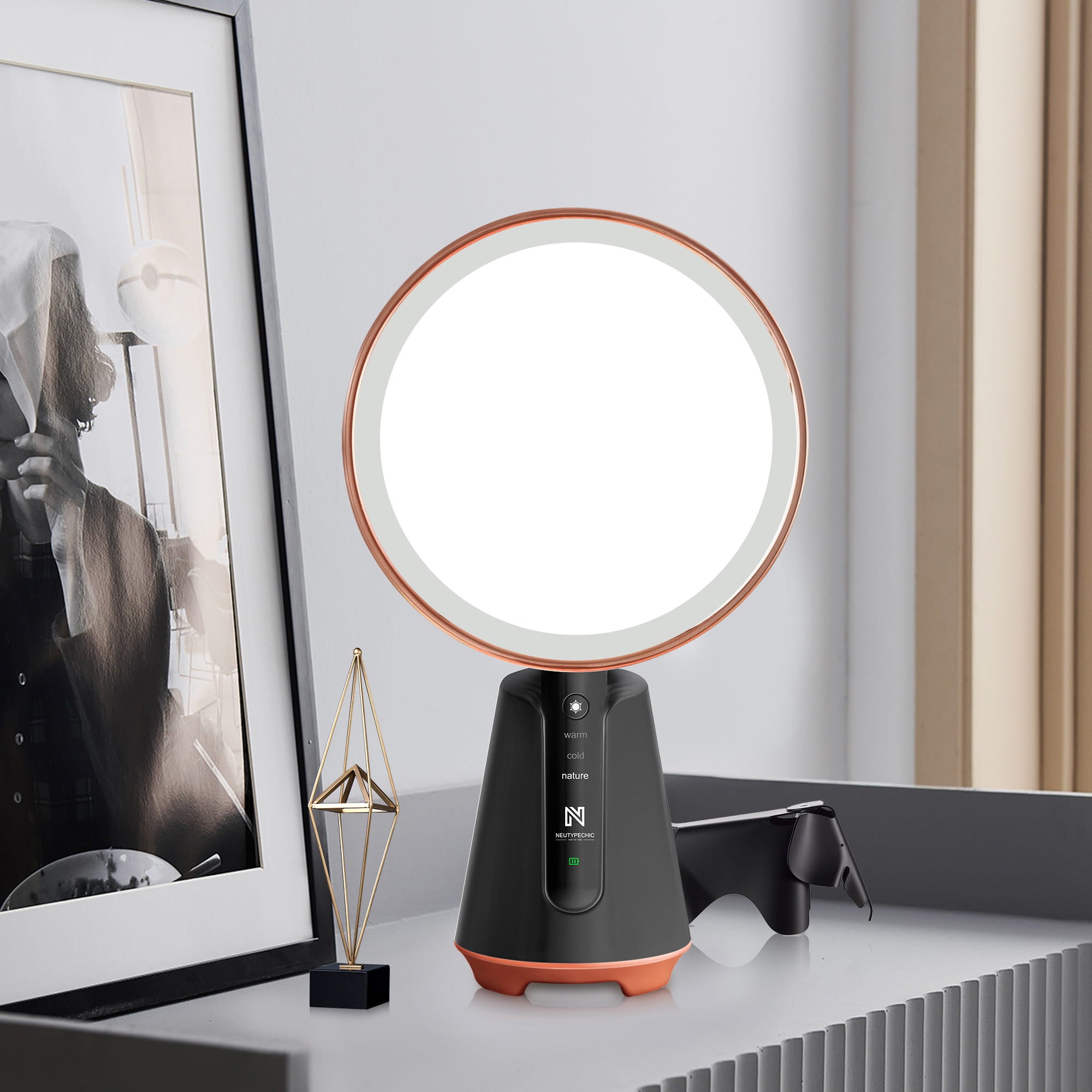 Amanda-8'' Diameter Rechargeable Magnification LED Handheld Lighted Vanity Mirror