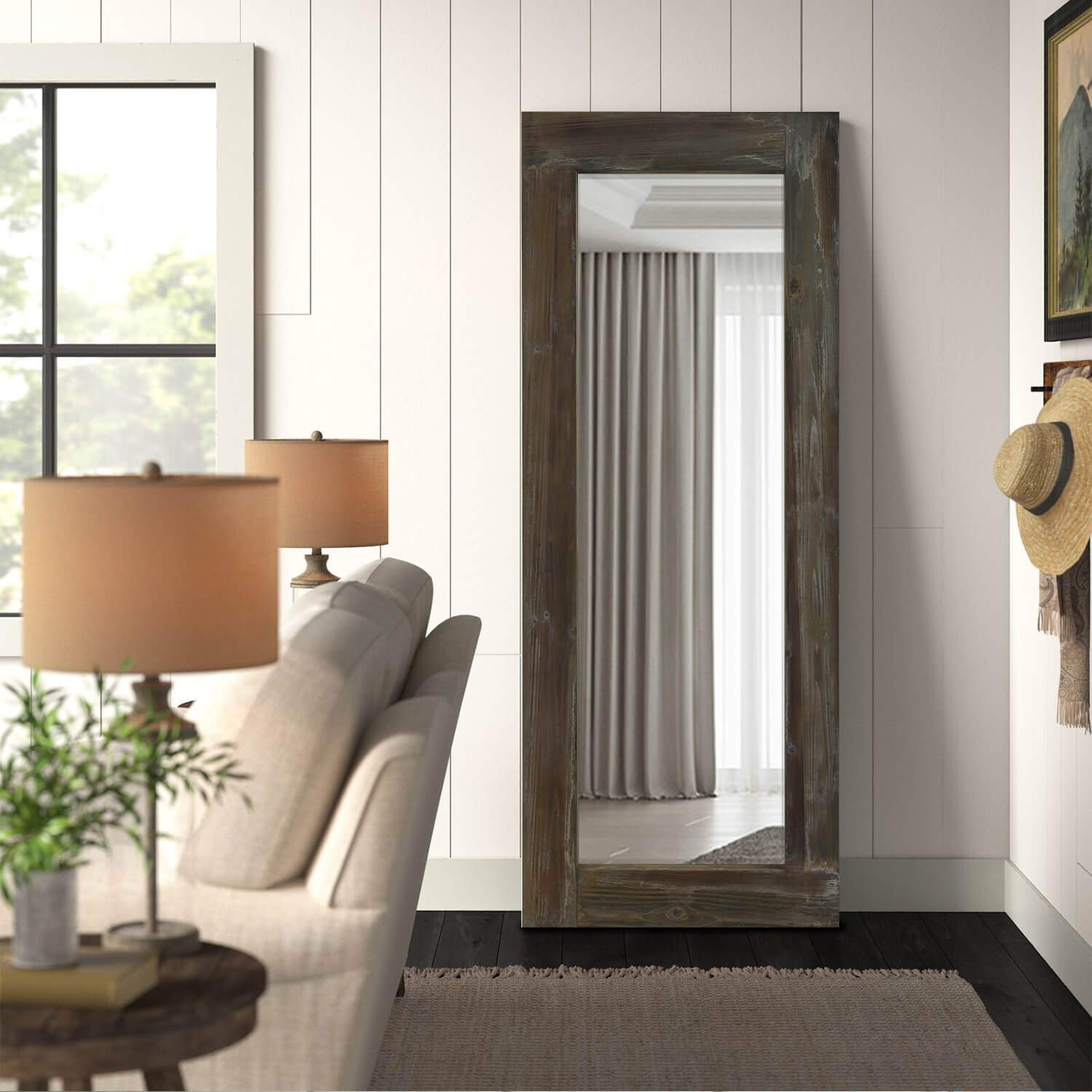 wood full length leaning mirror