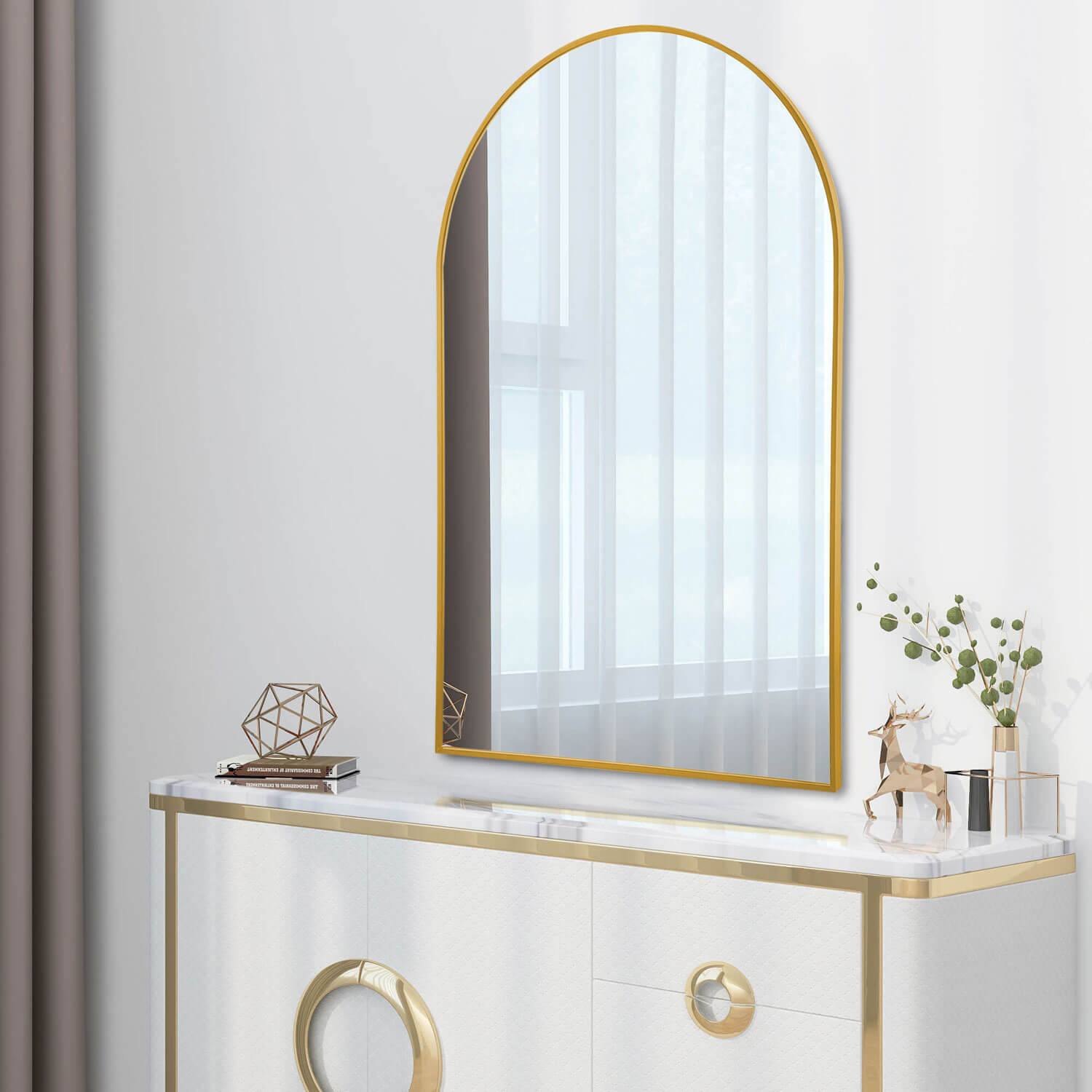 Joyce-24"x35" Arched Wall Decor Mirror Bathroom Arch Top Wall Mirror