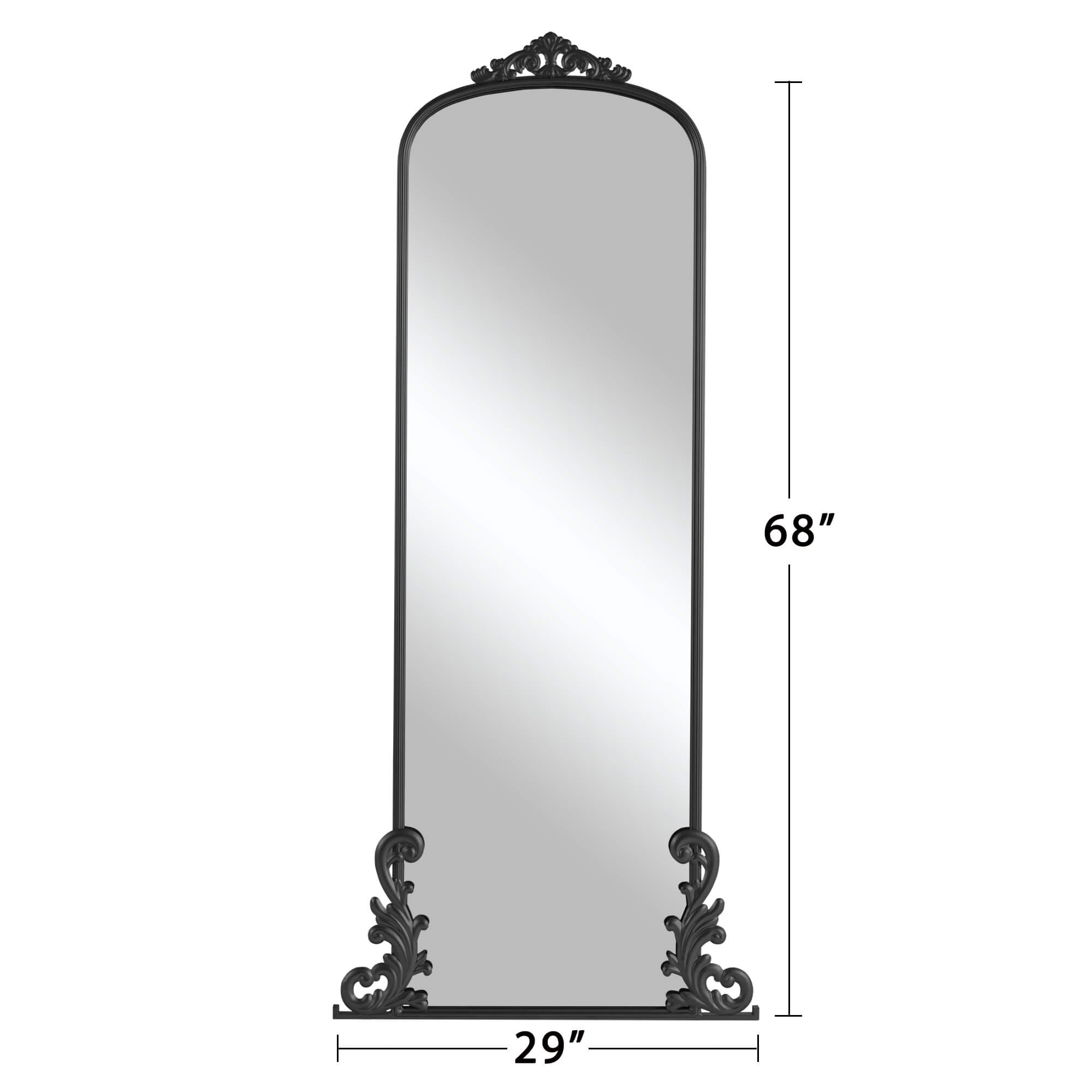 Lois-68"x29" Black Retro Palace Carved Full Length Mirror
