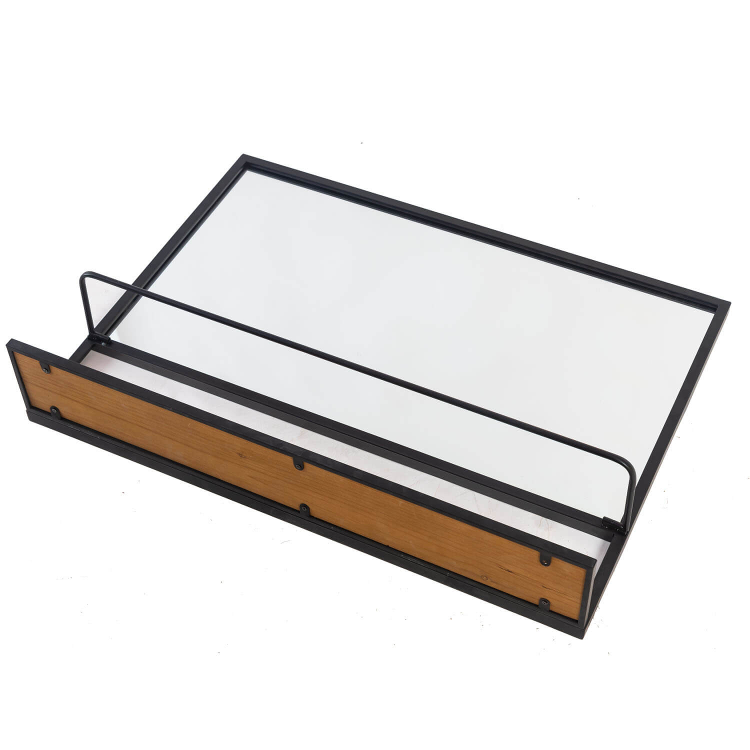 Poll-30"x22" Black Bathroom Mirror with Foldable Shelf