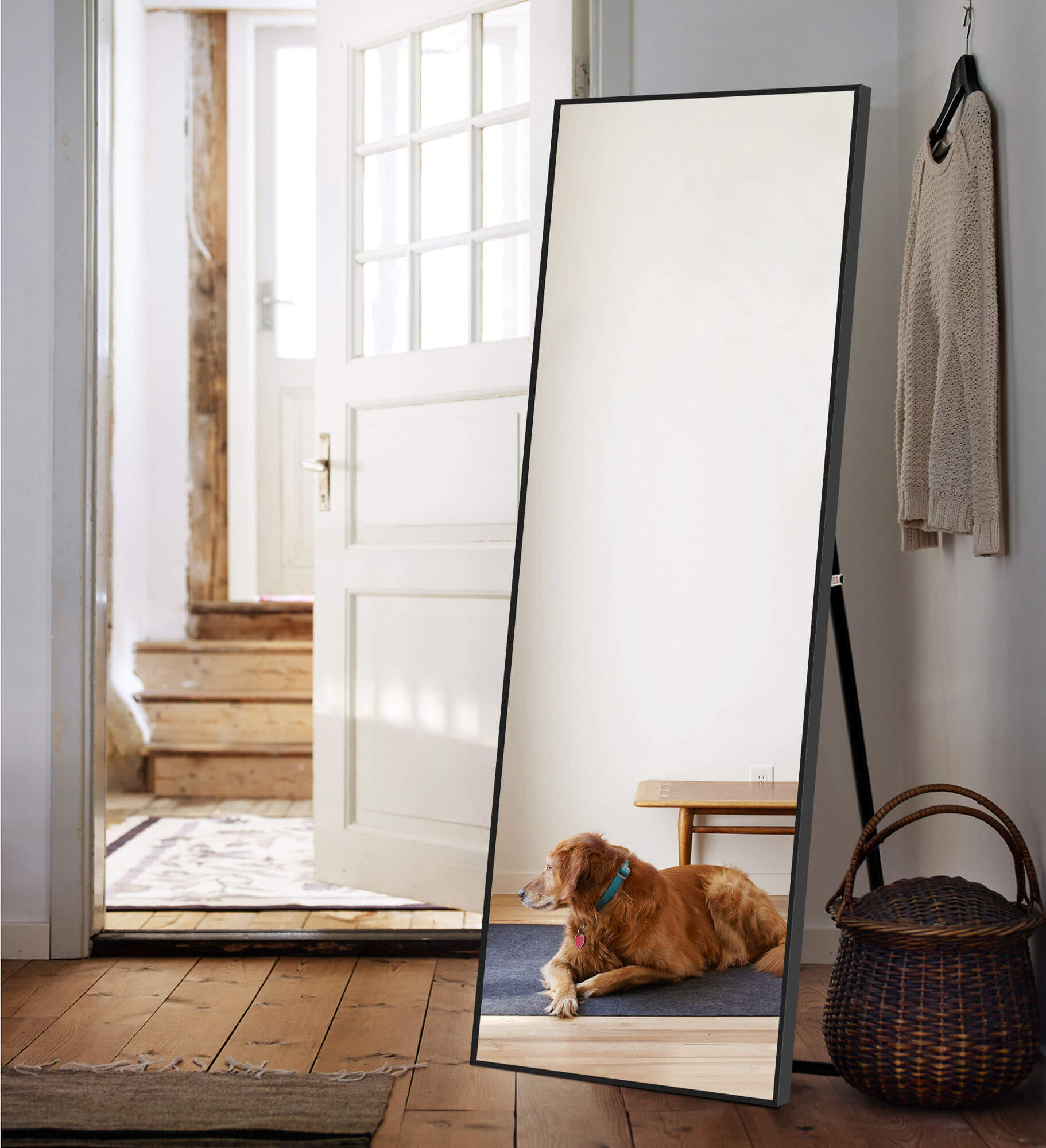 Black full length floor mirror