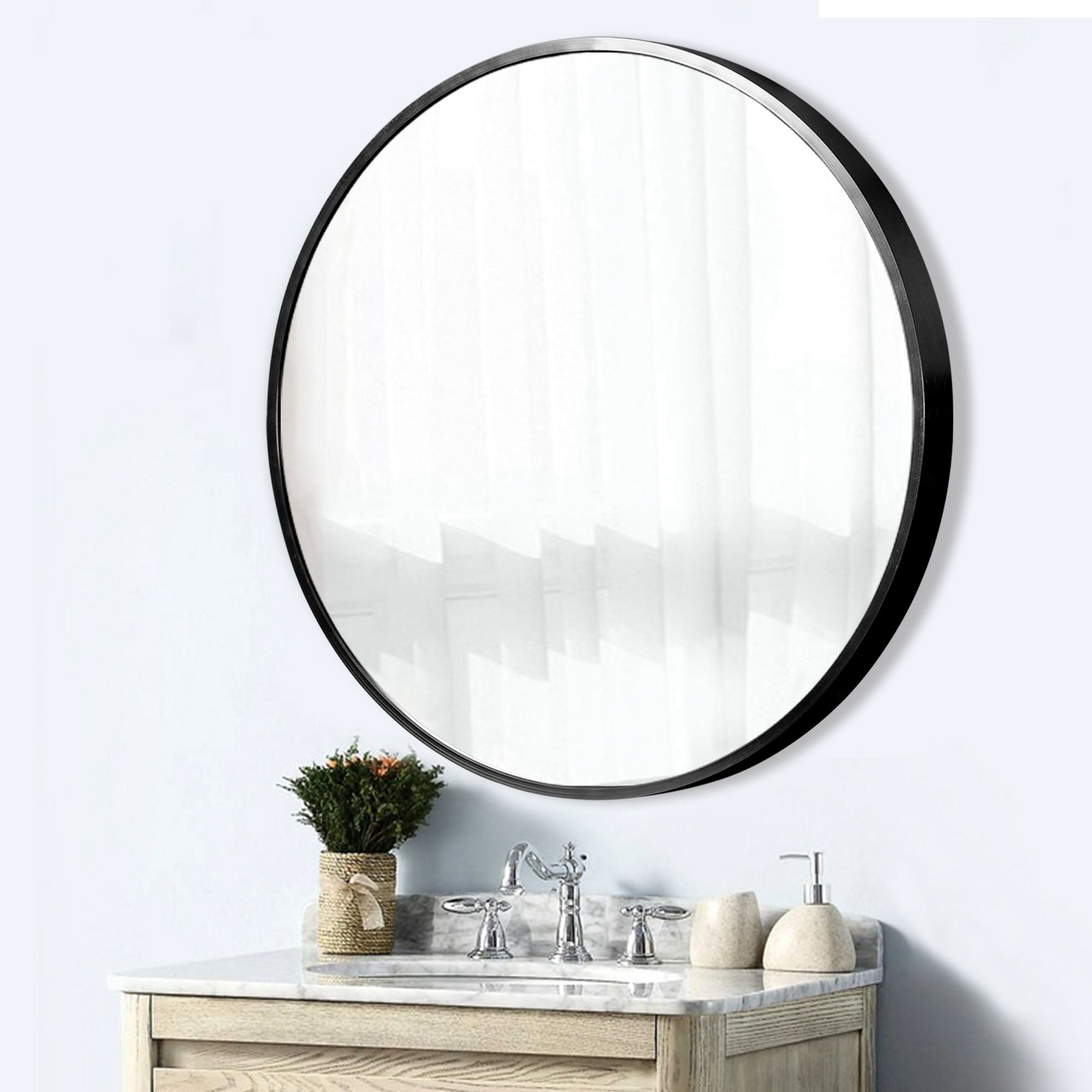 Carlee-Metal Frame Large Round Wall Mirror Decor Circle Mirror