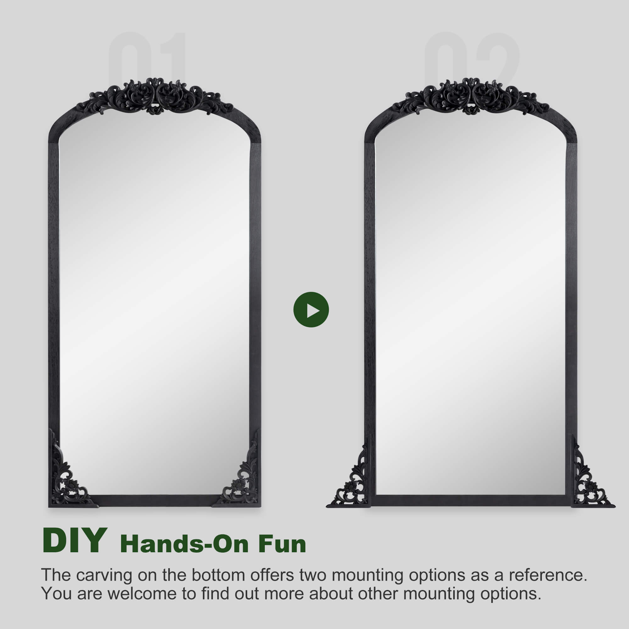 Jucy- 67"x28" Three Interchangeable Carved Solid Wood Full length Mirrors