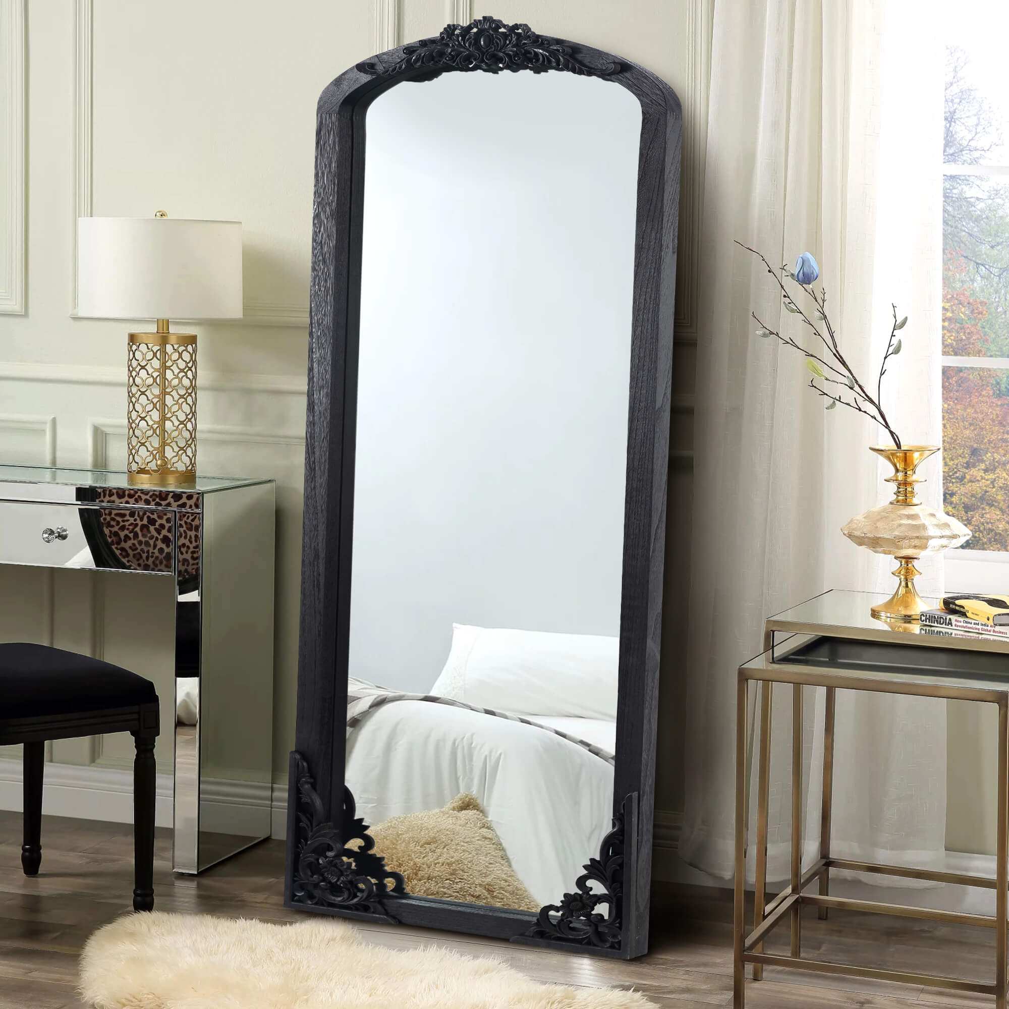 Jucy- 67"x28" Three Interchangeable Carved Solid Wood Full length Mirrors