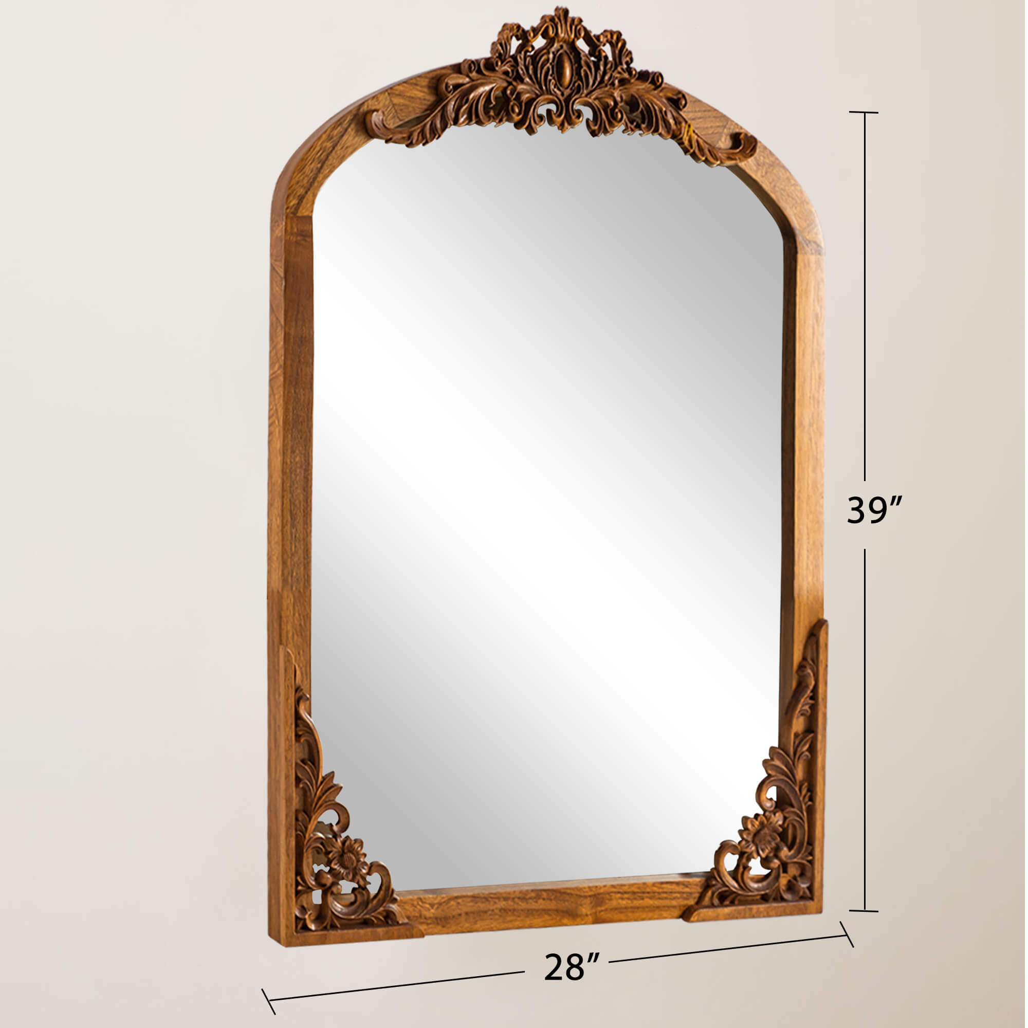 Janice- 39"x28" Rustic Solid Wood Carving Decor Wall Mirror