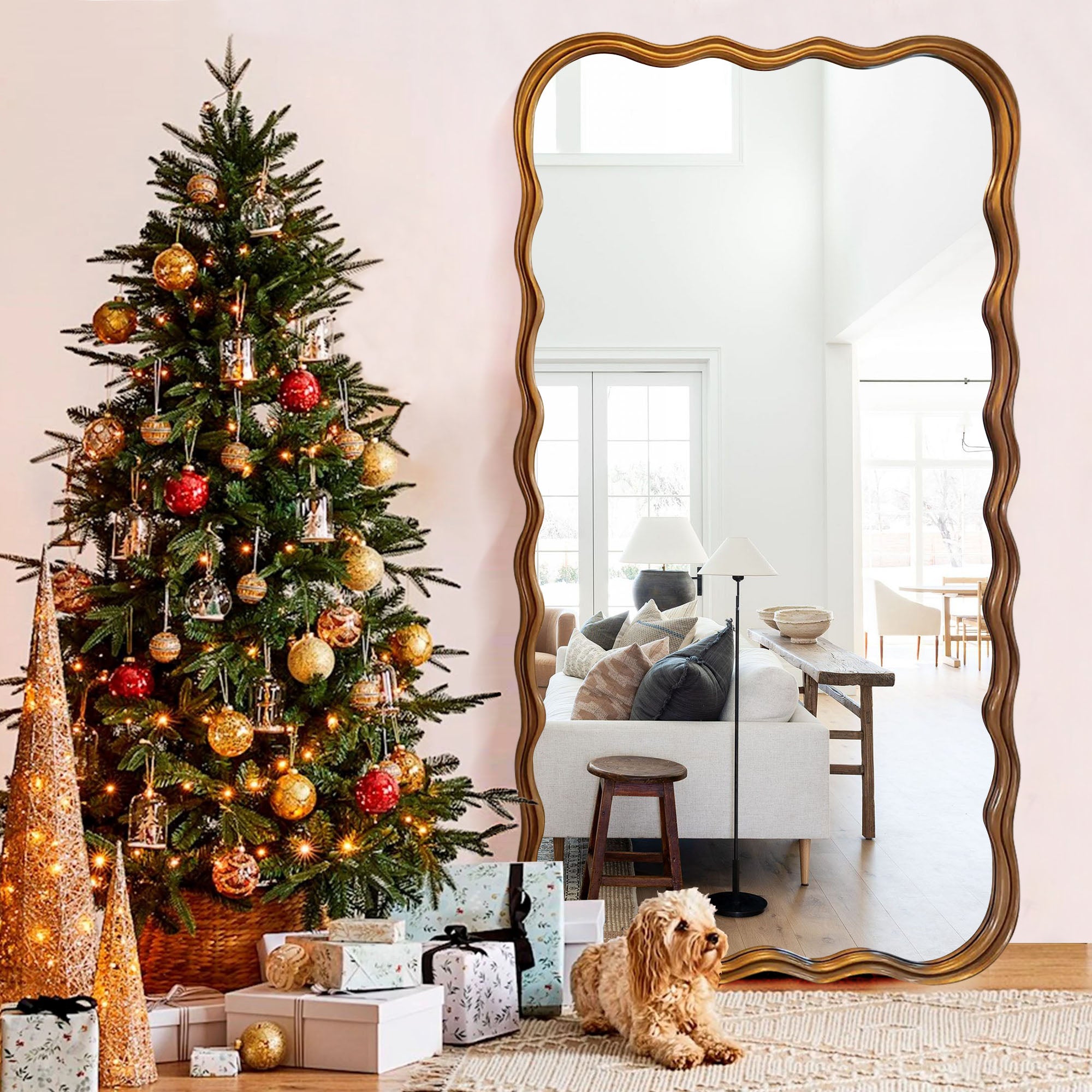 Cayden-71"x 31" Luxury Retro Gold Full Length Mirror Wall Hanging Floor Mirror