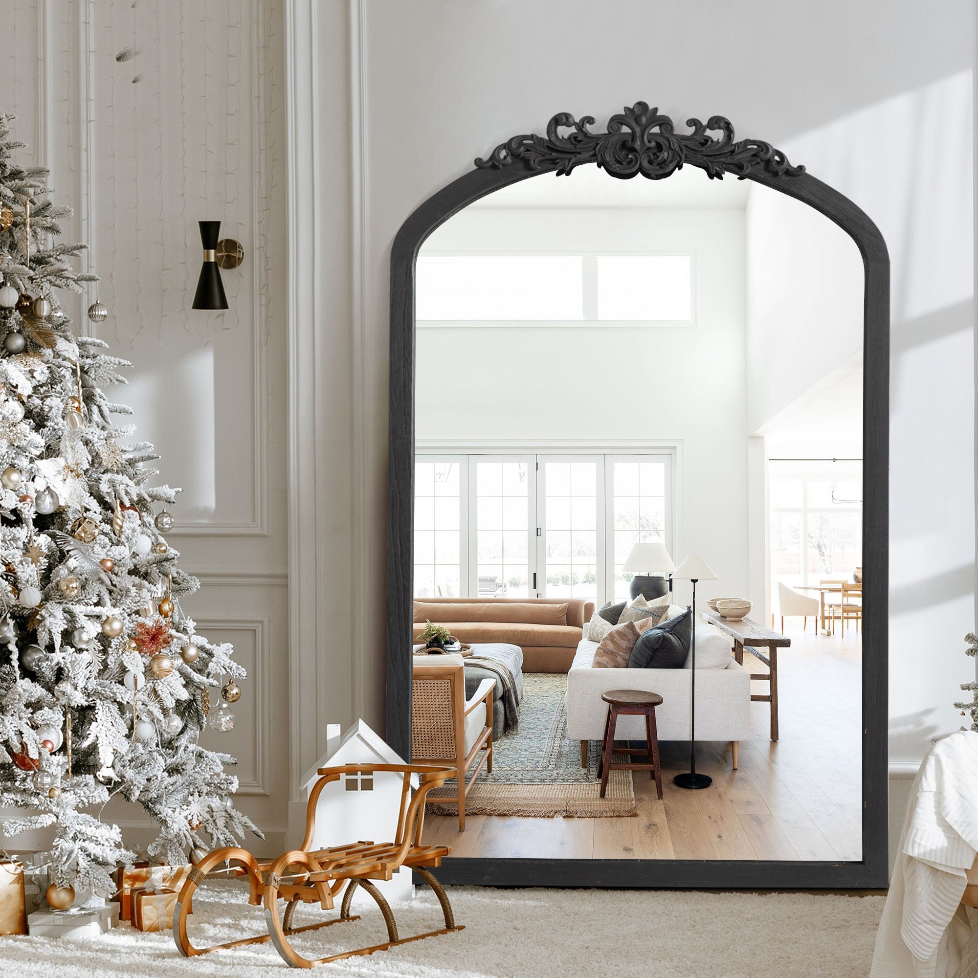 Emilie-Traditional Accent Black Wood Decor Wall Mirror