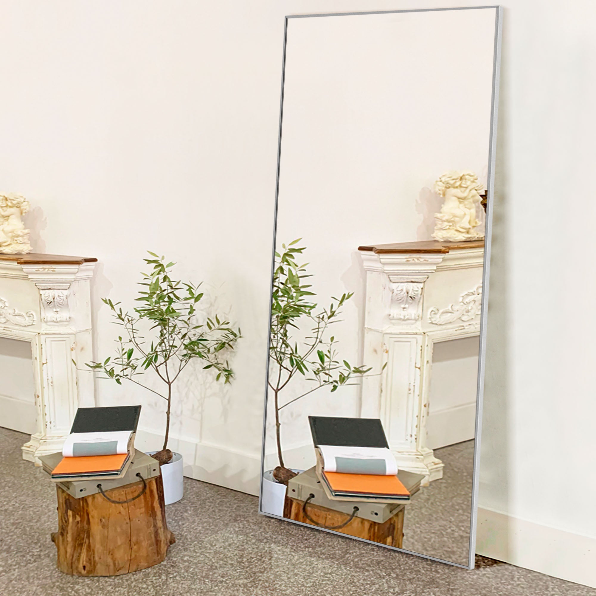 white floor standing mirror