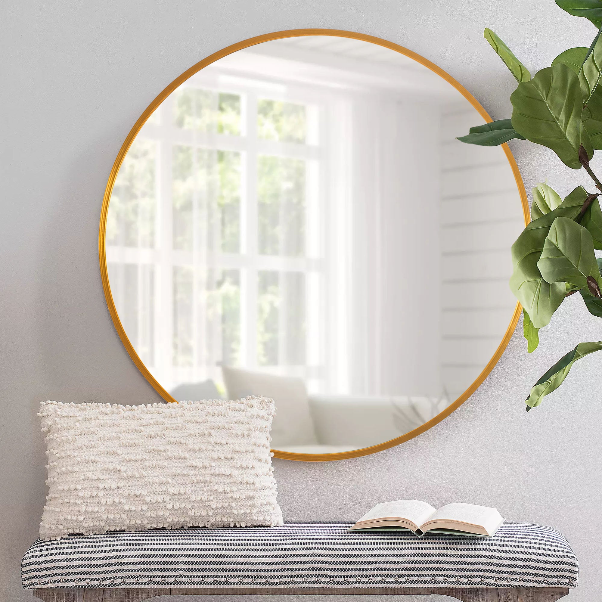 Carlee-Metal Frame Large Round Wall Mirror Decor Circle Mirror