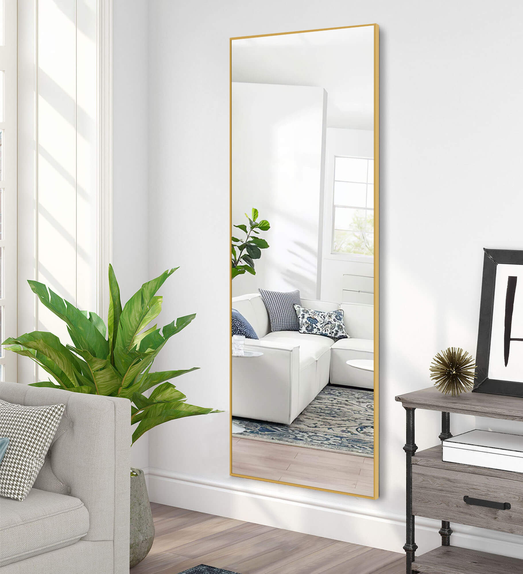 Gold full length wall mirror