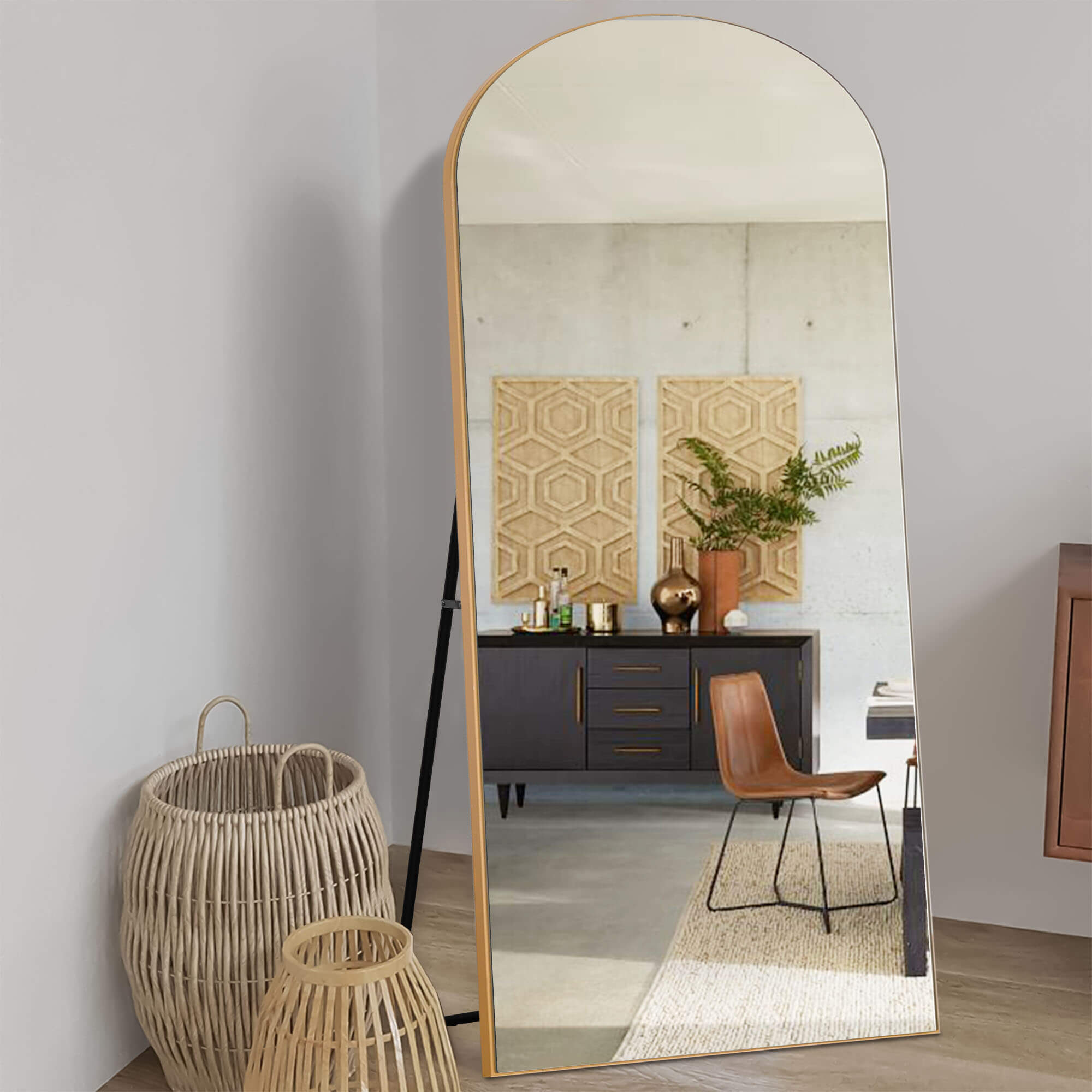 gold wood frame arch mirror
