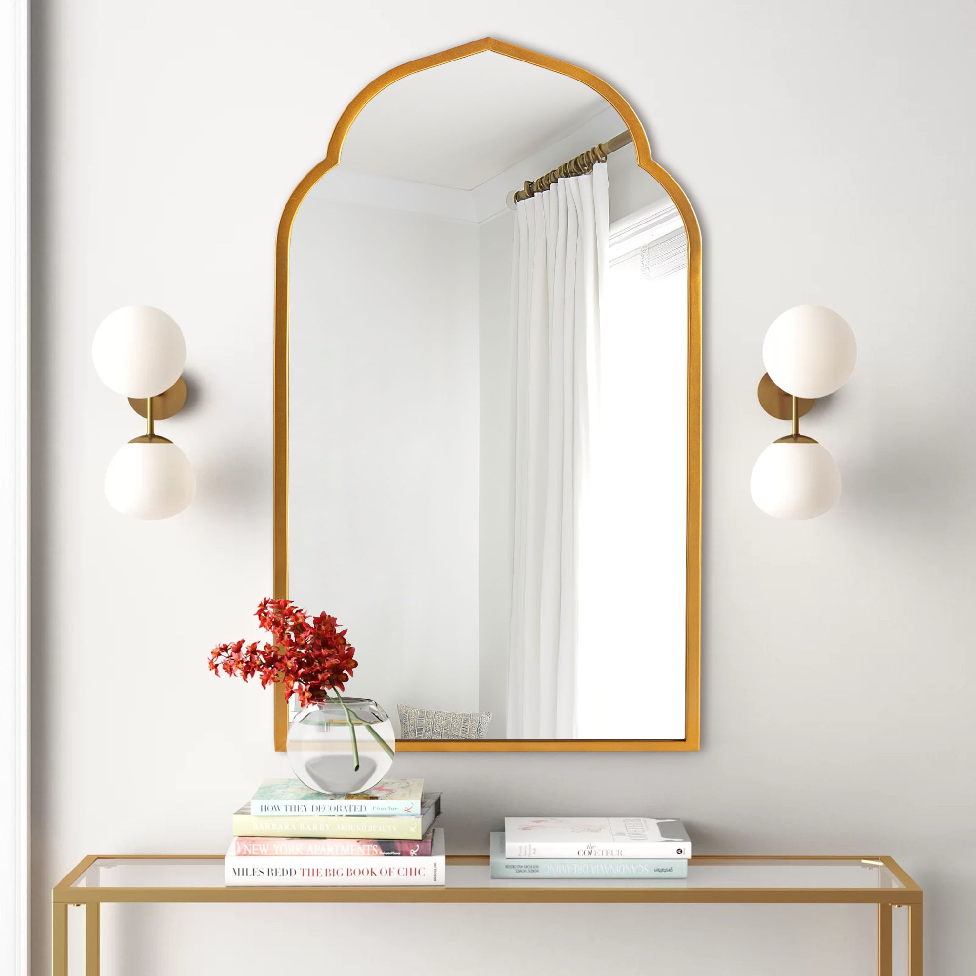 Hedda- Arch Moroccan Inspired Gold Iron Frame Wall Mirror