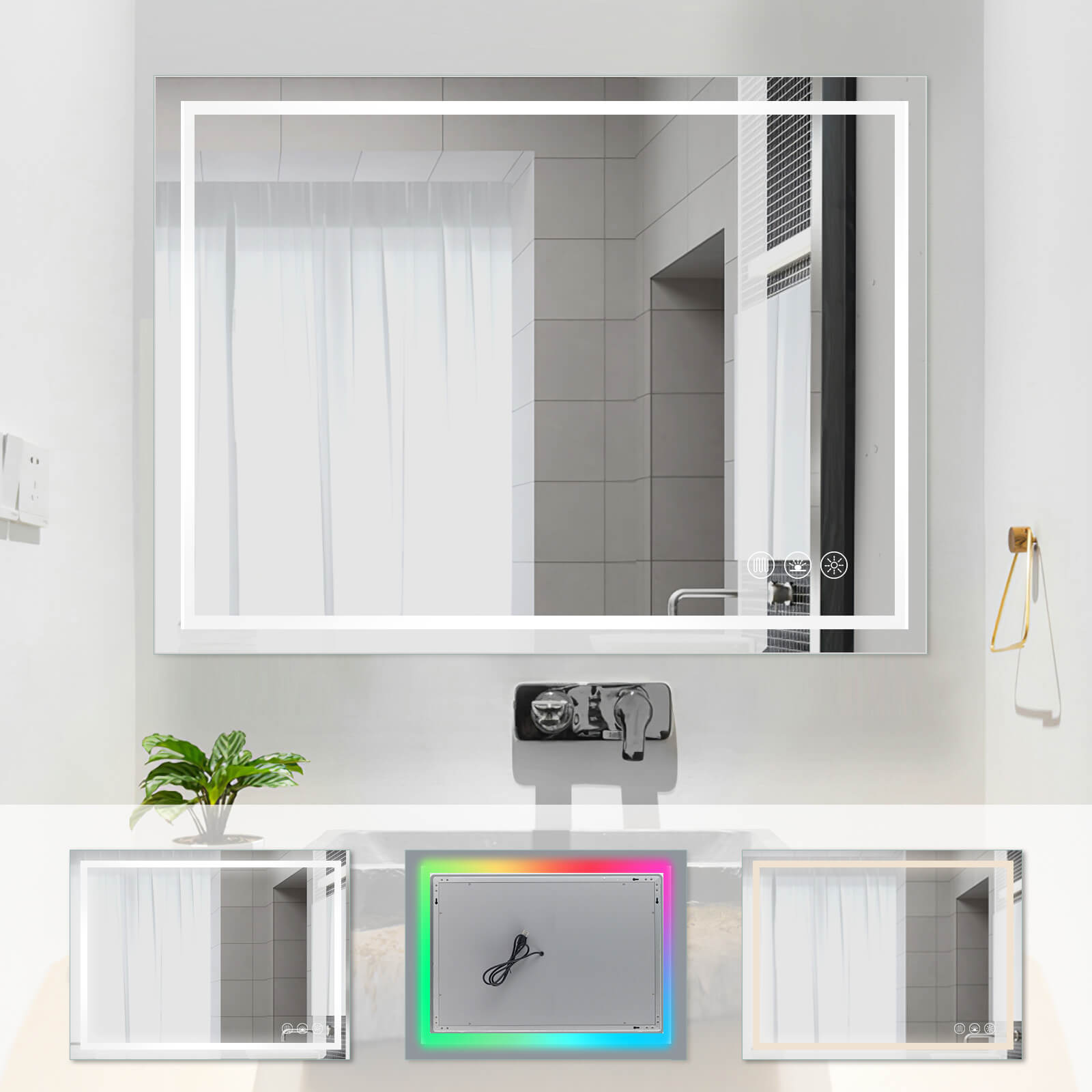 Gladys-Dimmable Lighted RGB LED Bathroom Mirror with Lights