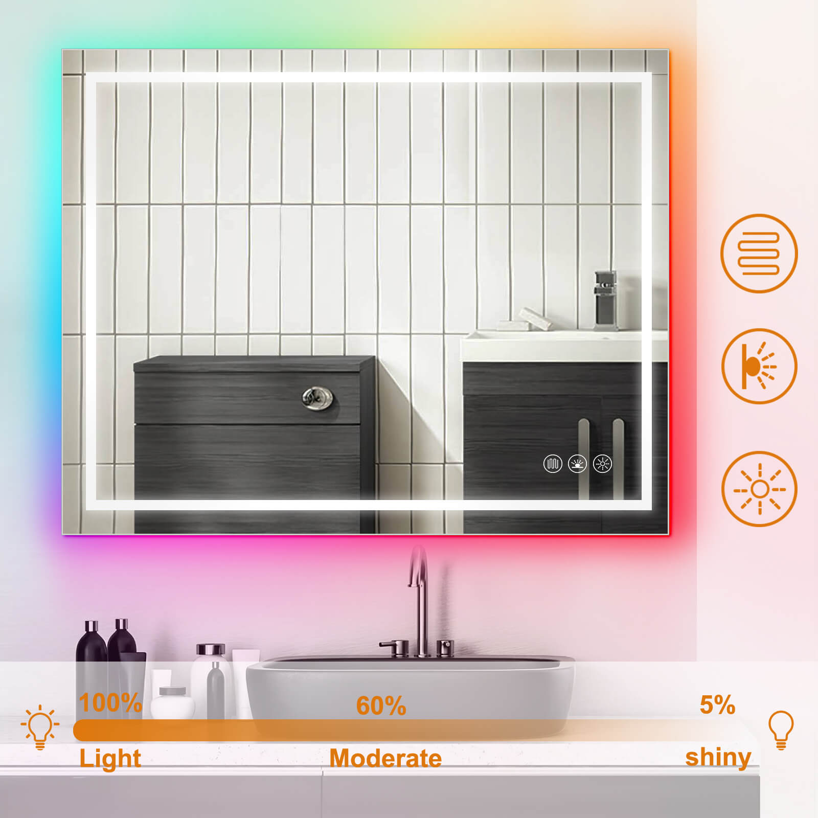 Gladys-Dimmable Lighted RGB LED Bathroom Mirror with Lights