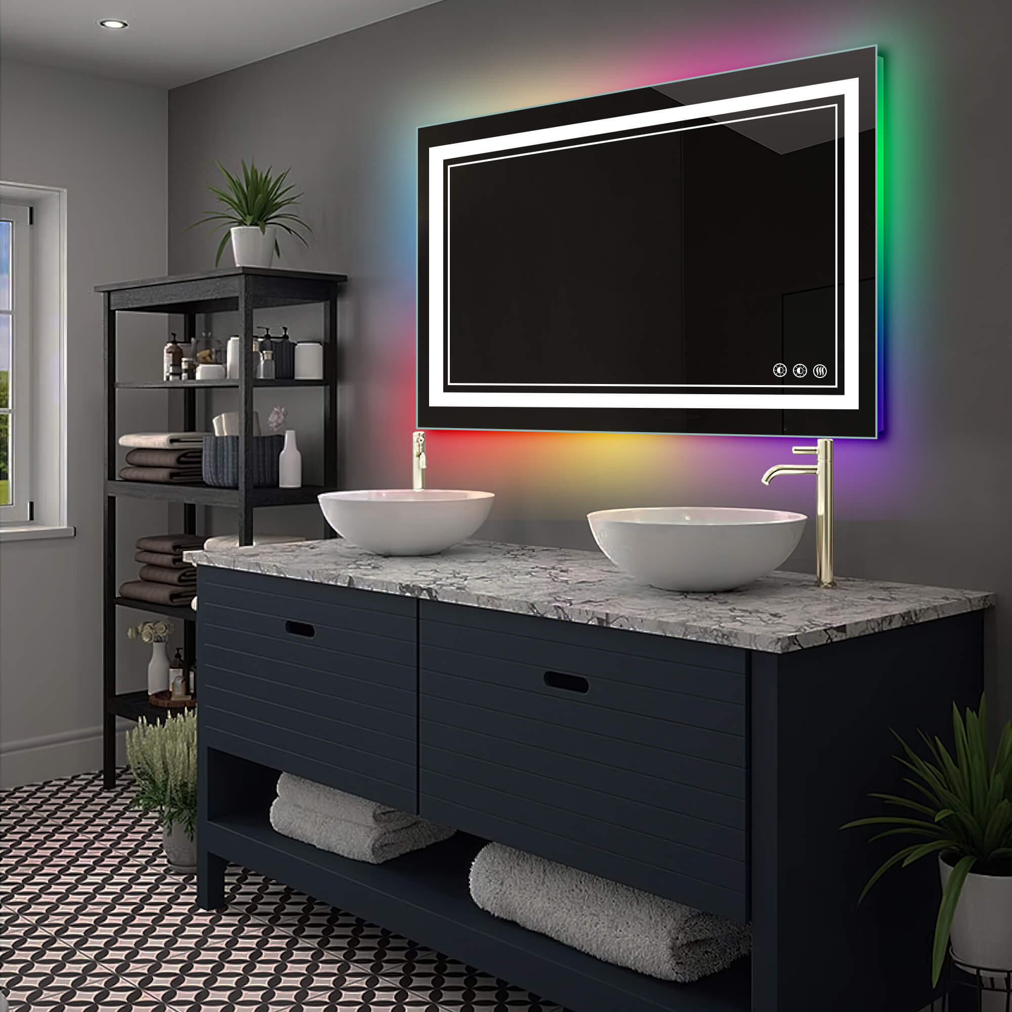 Gladys-Dimmable Lighted RGB LED Bathroom Mirror with Lights