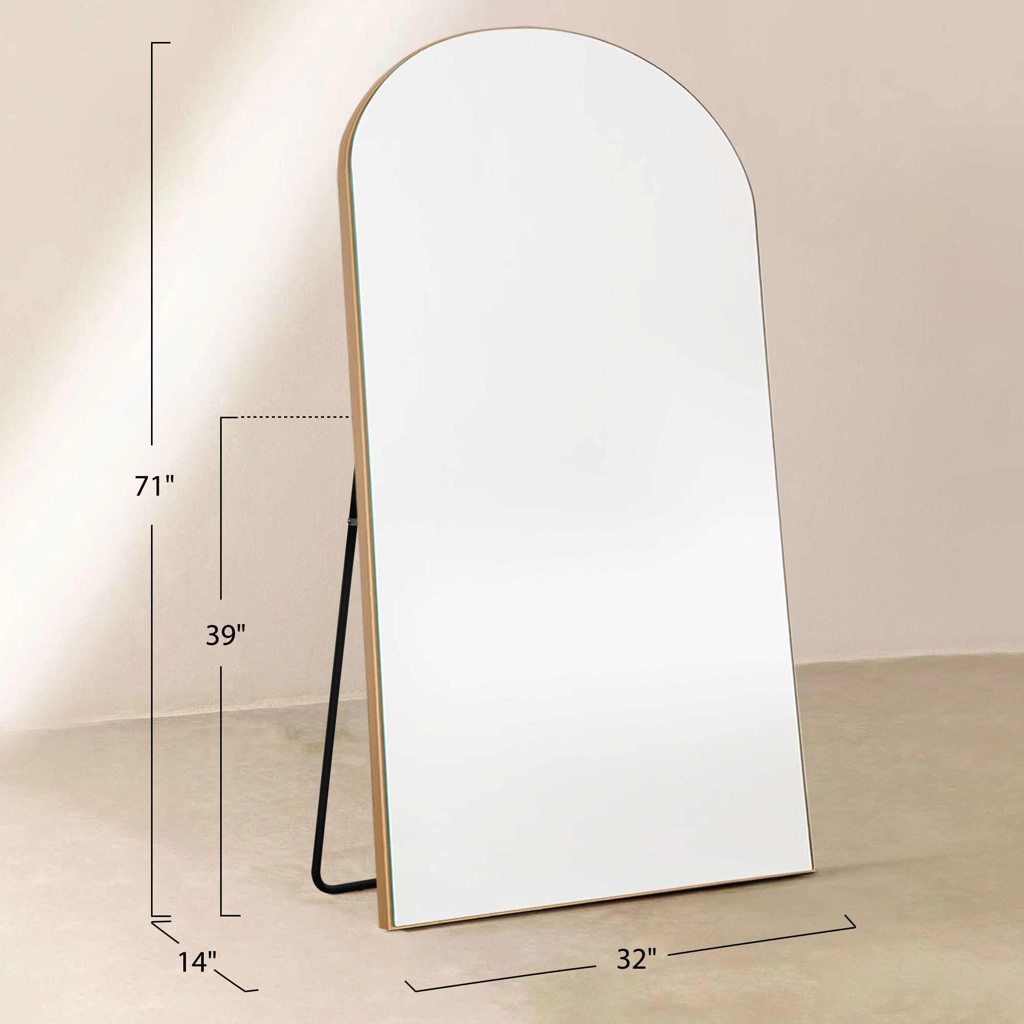 gold wood frame arch mirror size