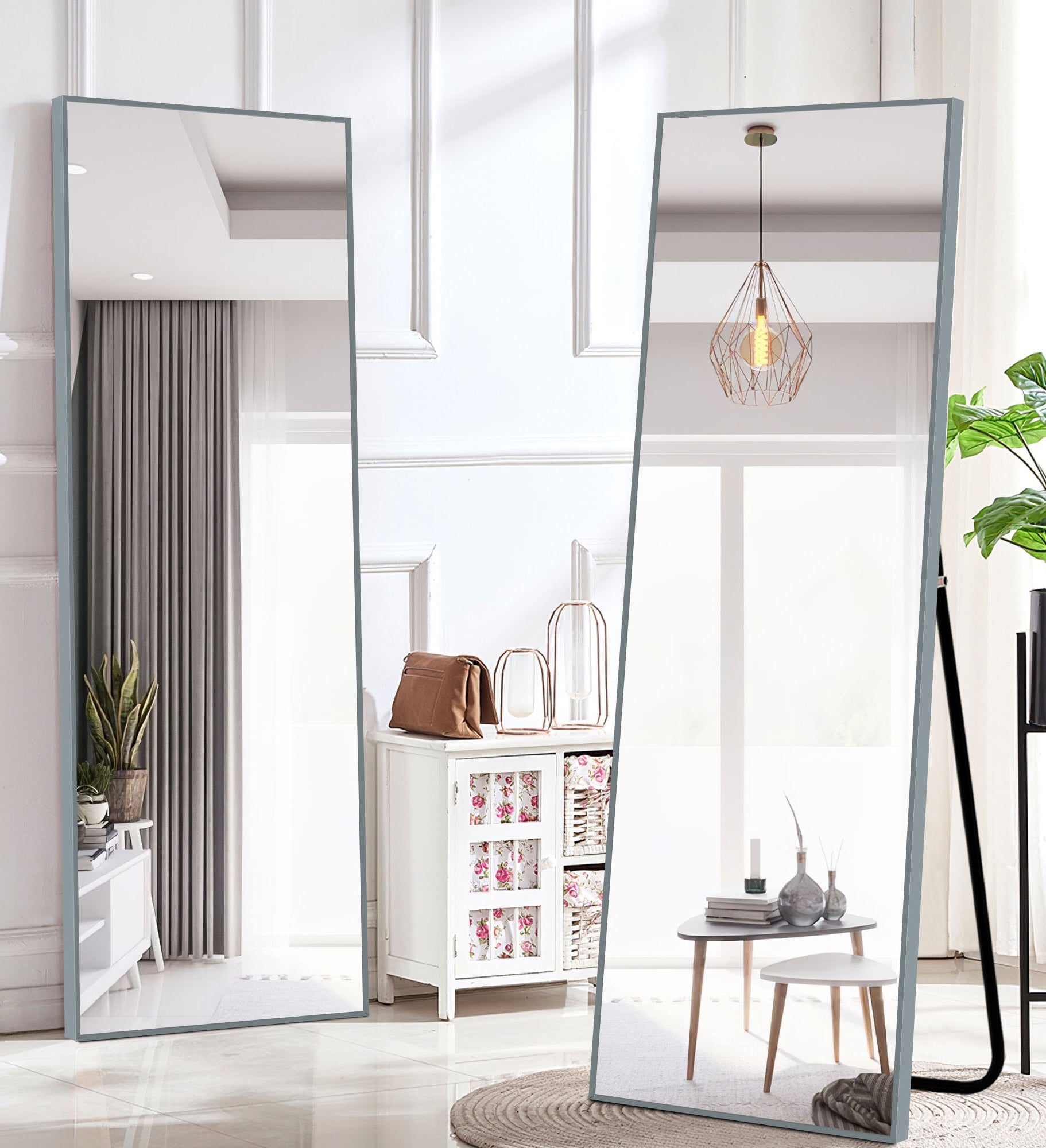 silver floor body mirror