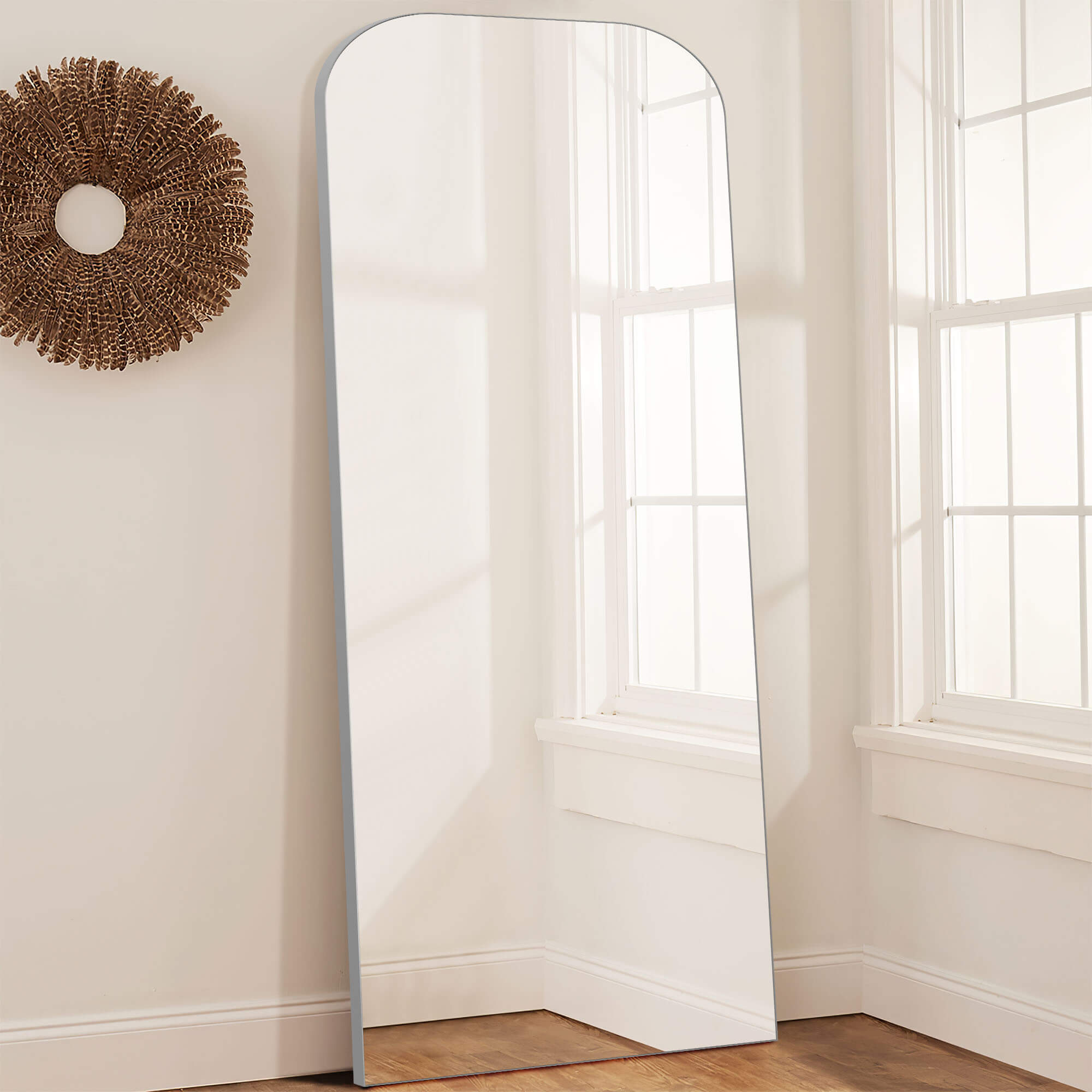 silver full length leaning decor mirror