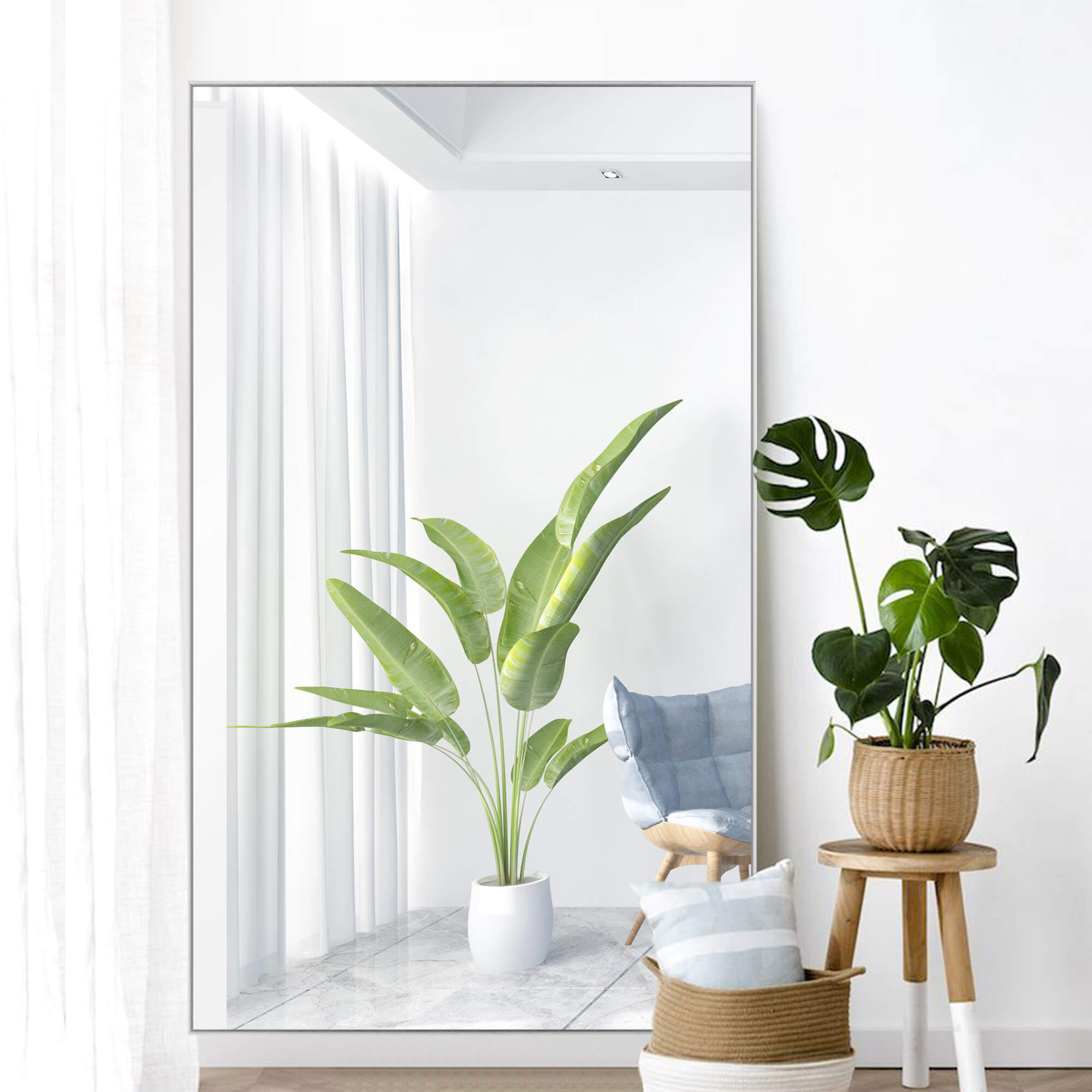 silver large full length leaning mirror
