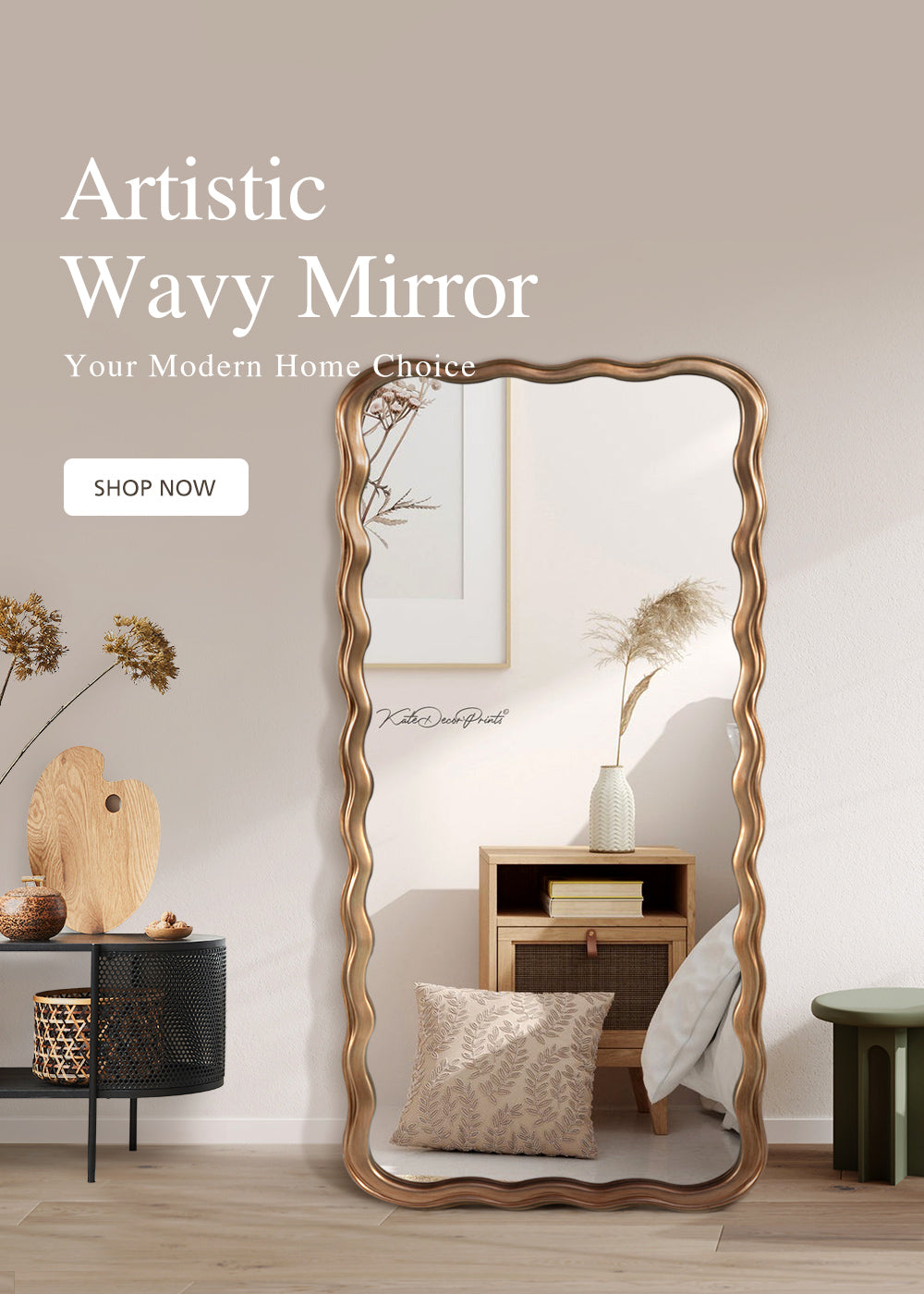 NeuType 28 in x 71 in Gold Modern Floor Mirror