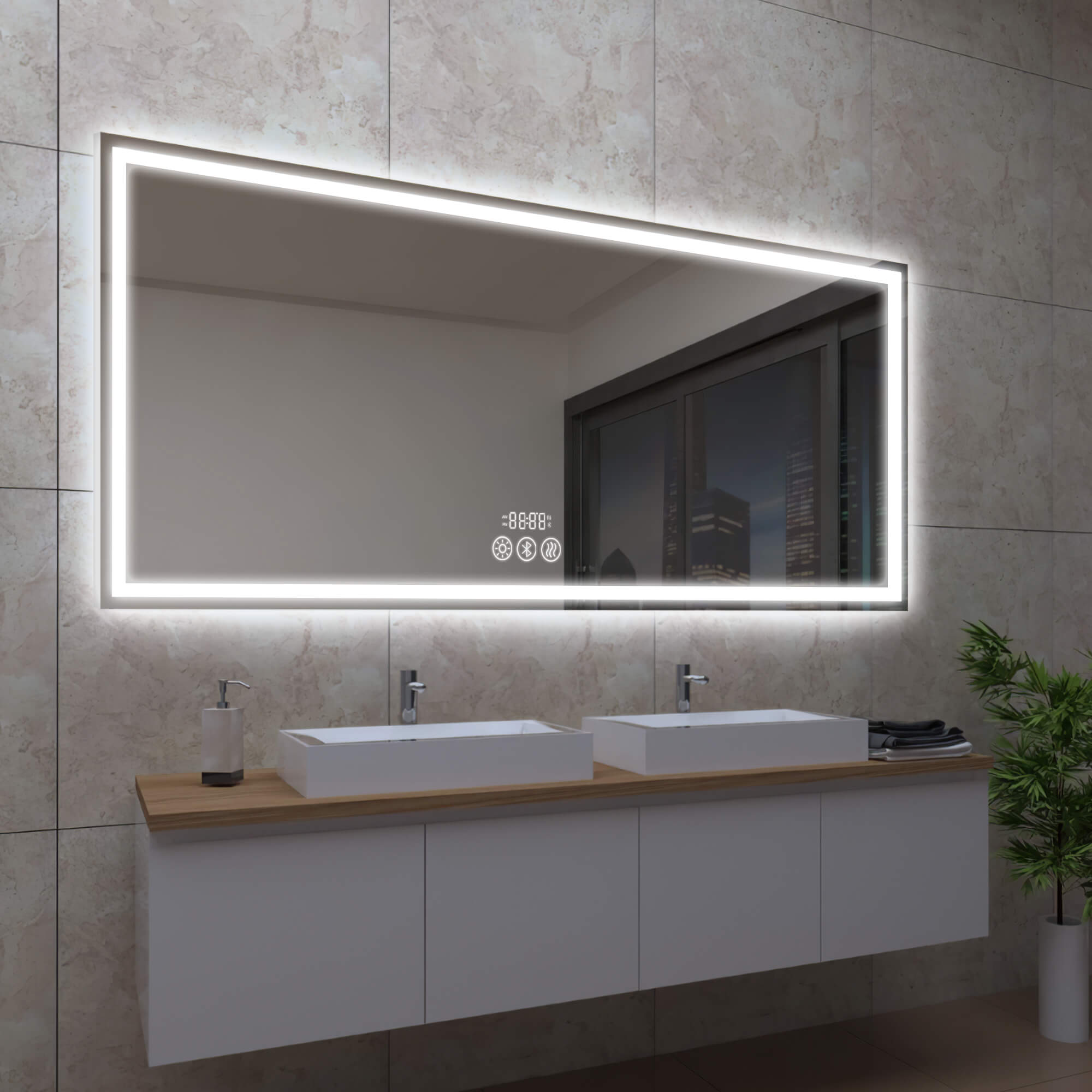 Aria- 71"x31" Oversized Rectangular Frameless Anti-Fog LED Wall Bathroom Vanity Mirror