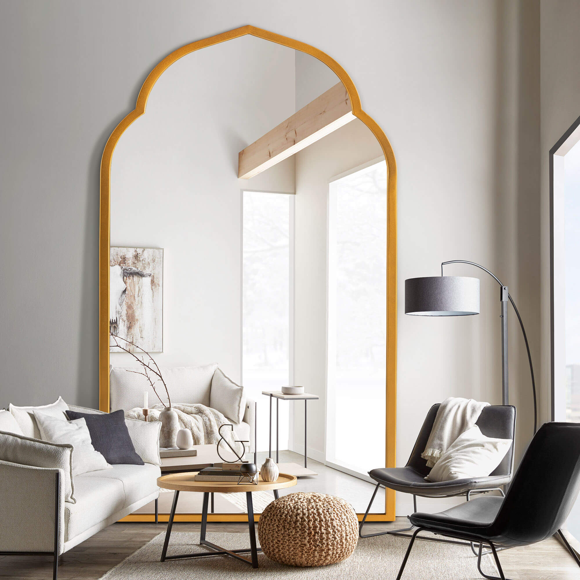 Hedda- Arch Moroccan Inspired Gold Iron Frame Wall Mirror