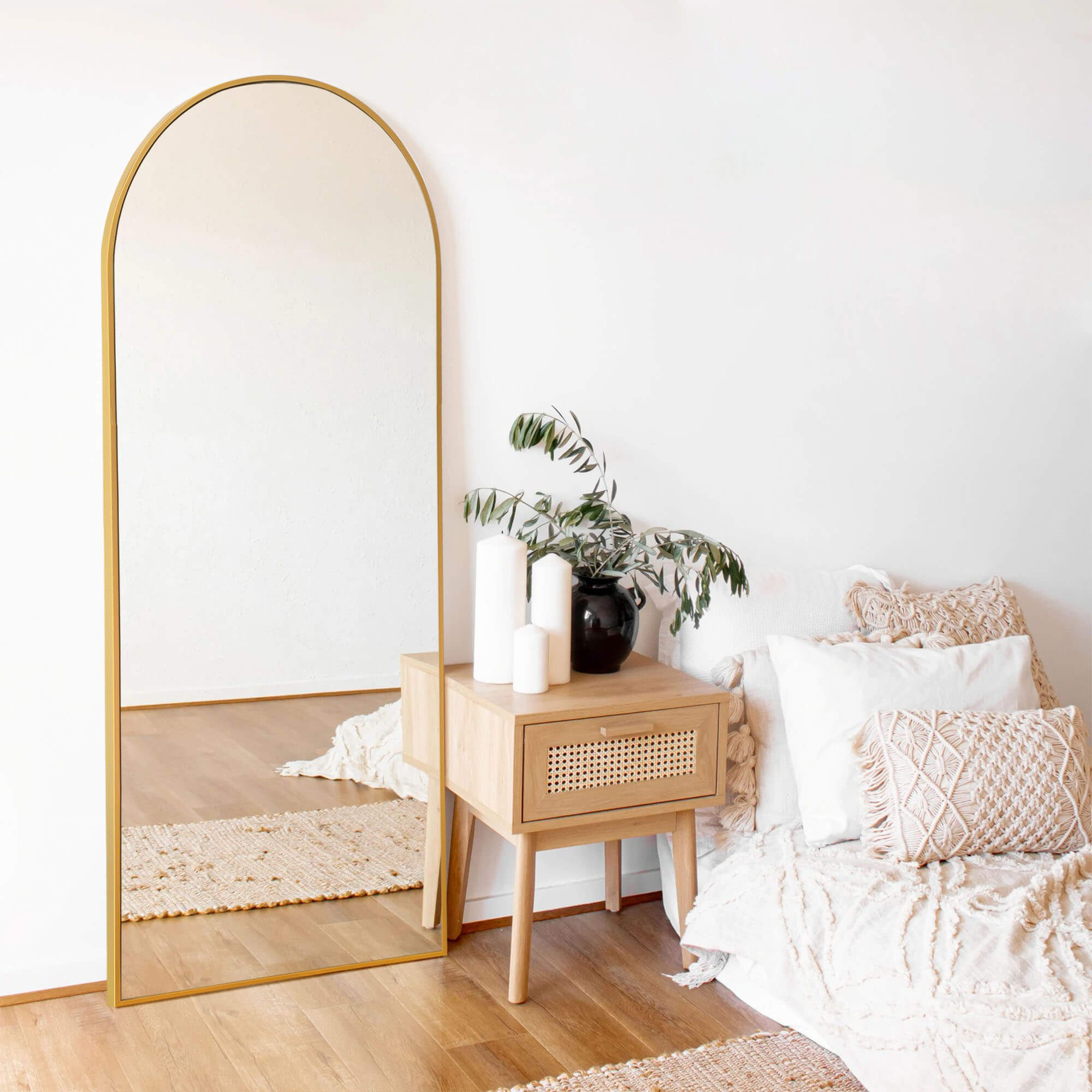 gold arched top floor mirror