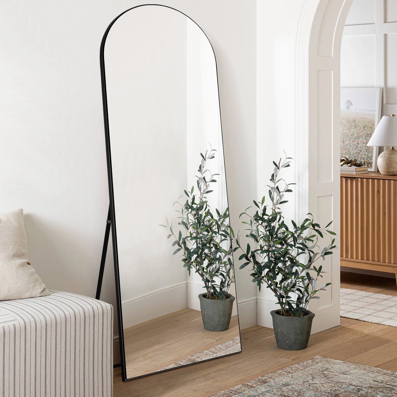 black wood arch mirror