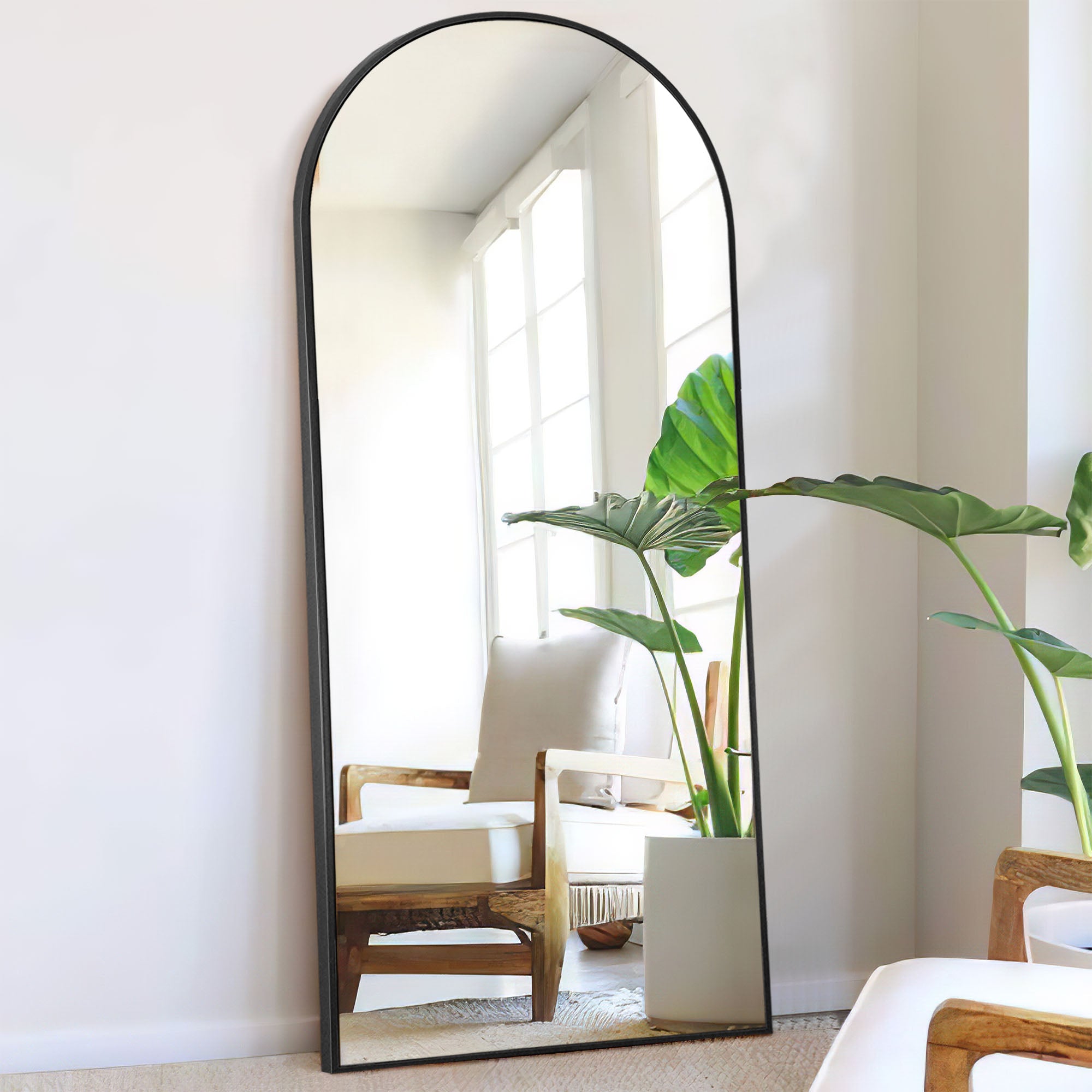 black arched full length floor mirror