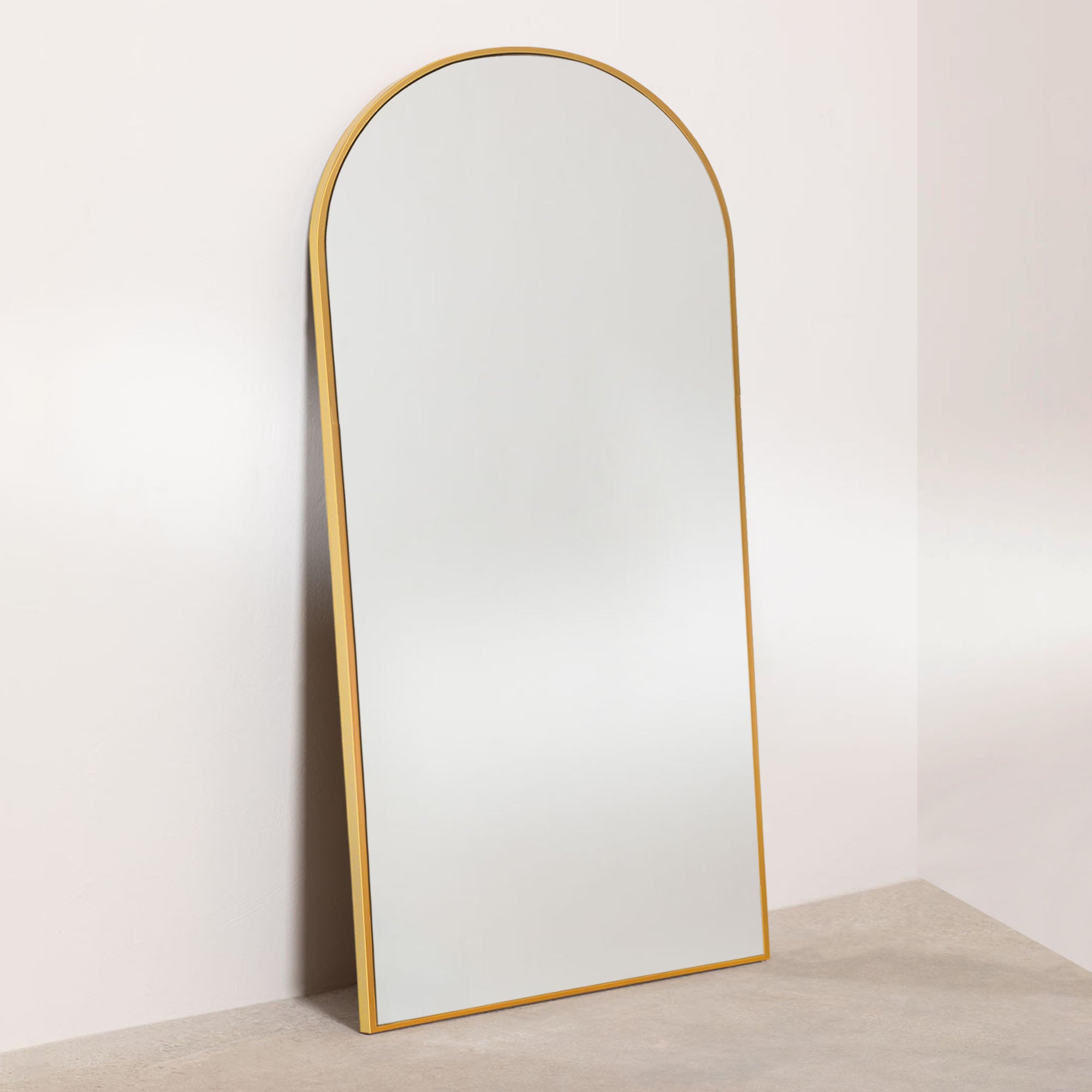 large gold framed arch floor mirror