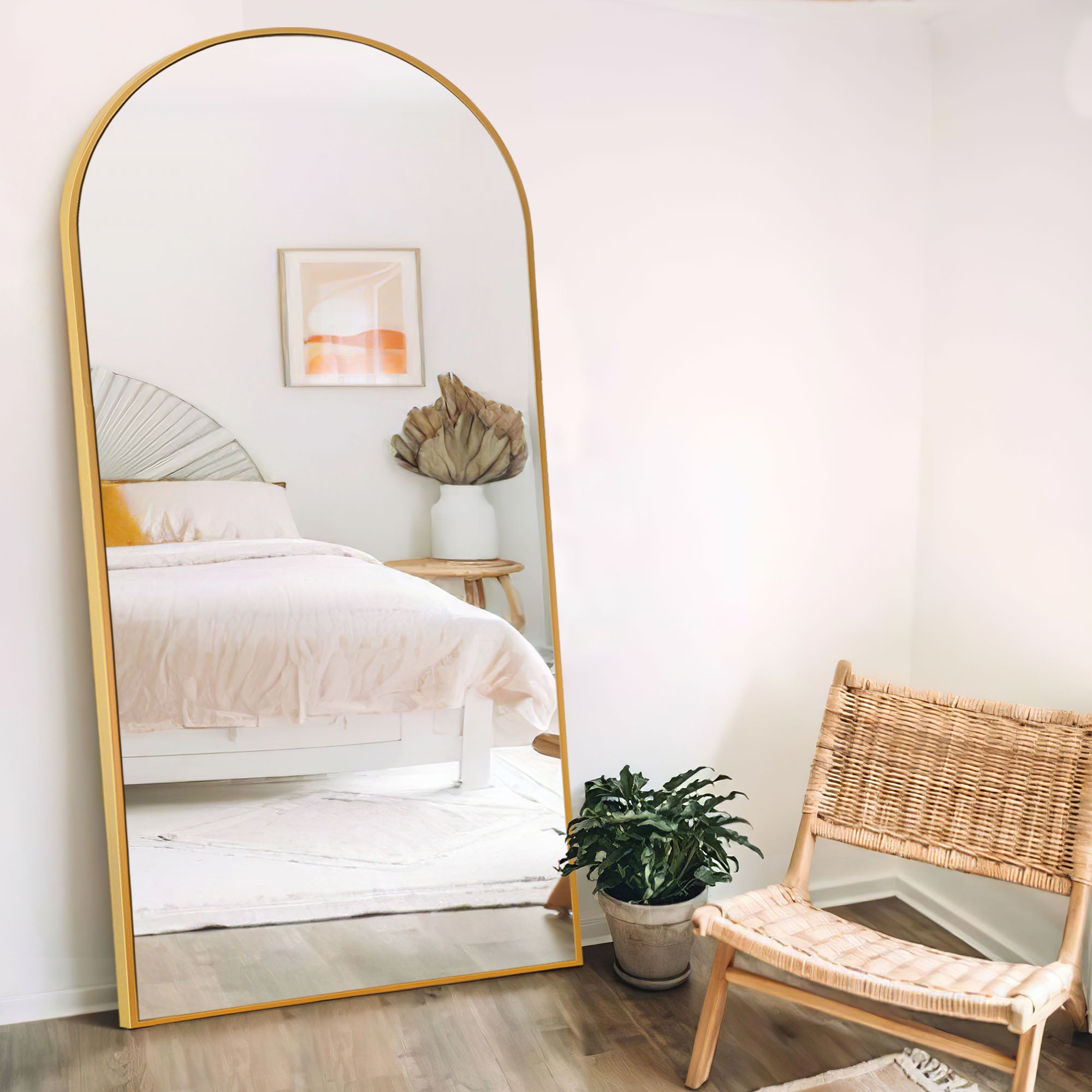 large gold framed arch floor mirror