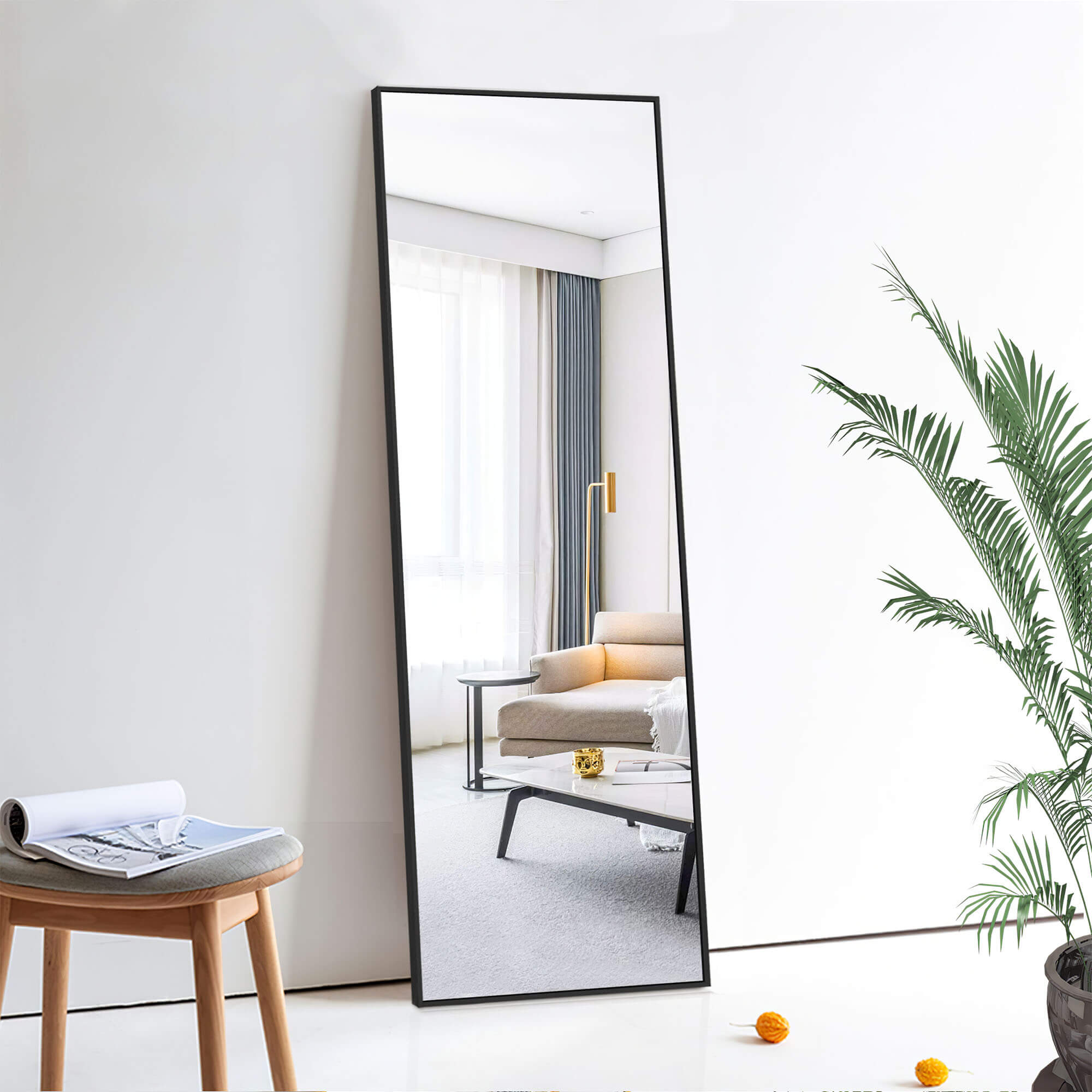 black full length leaning mirror