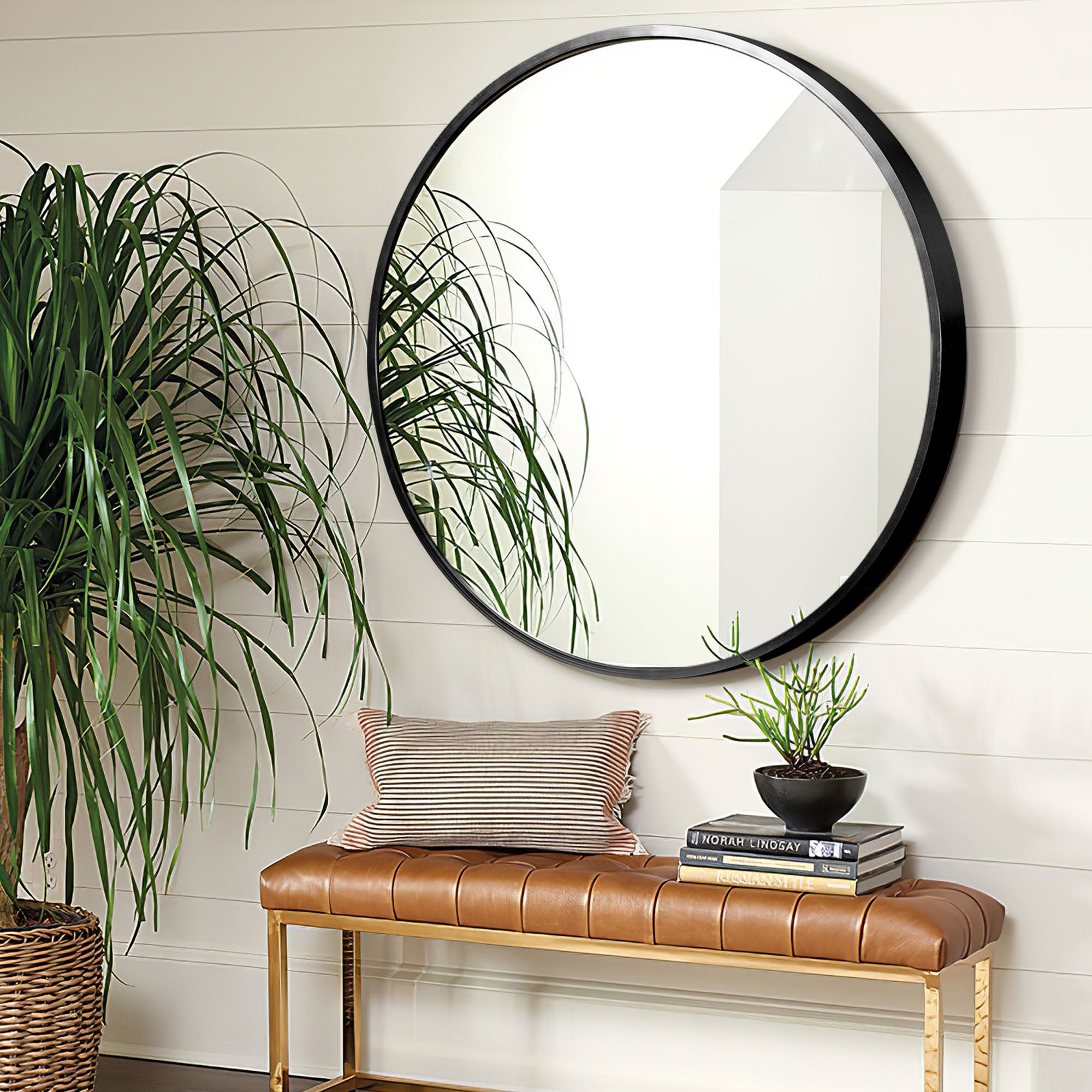 Carlee-Metal Frame Large Round Wall Mirror Decor Circle Mirror