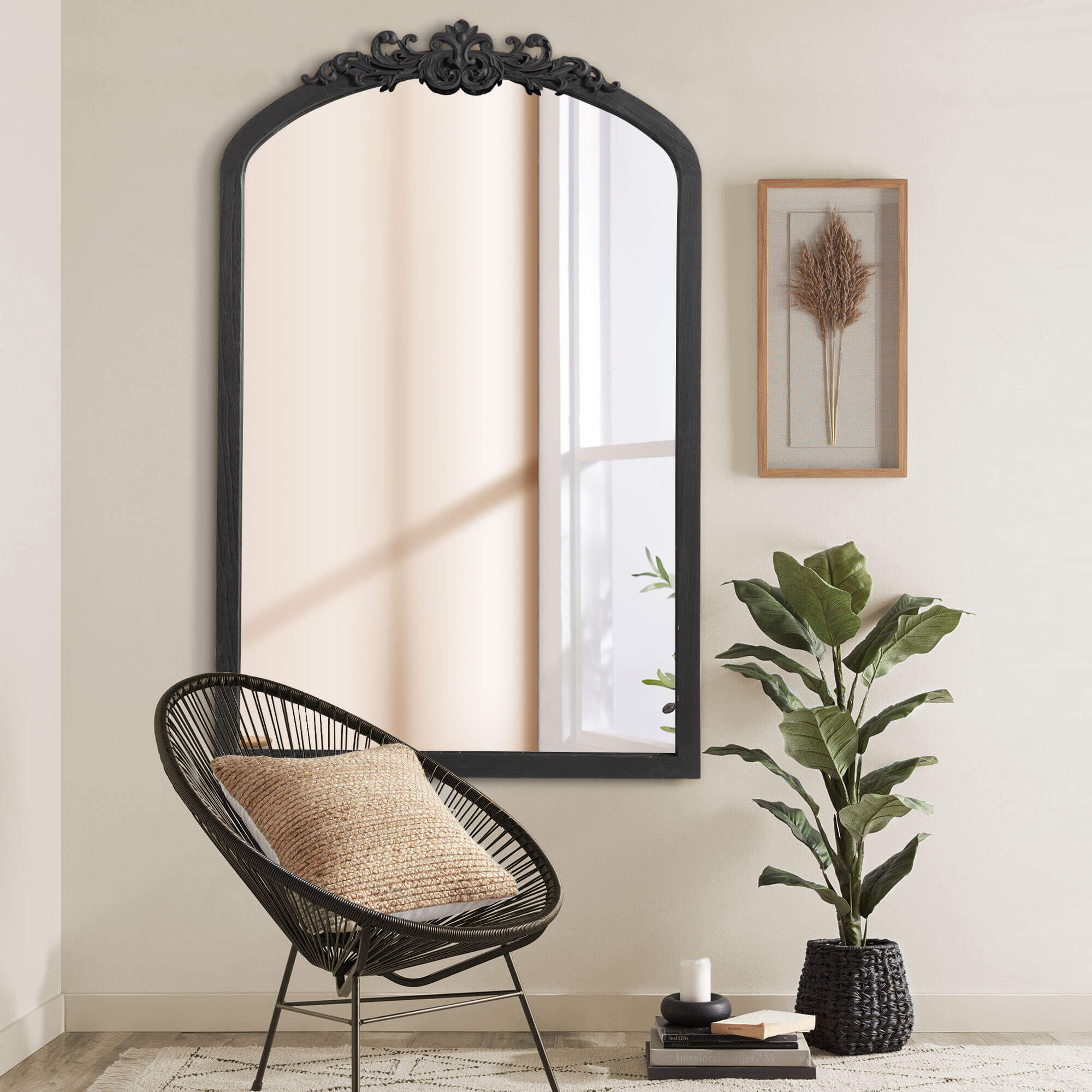 black wood arch wall mirror